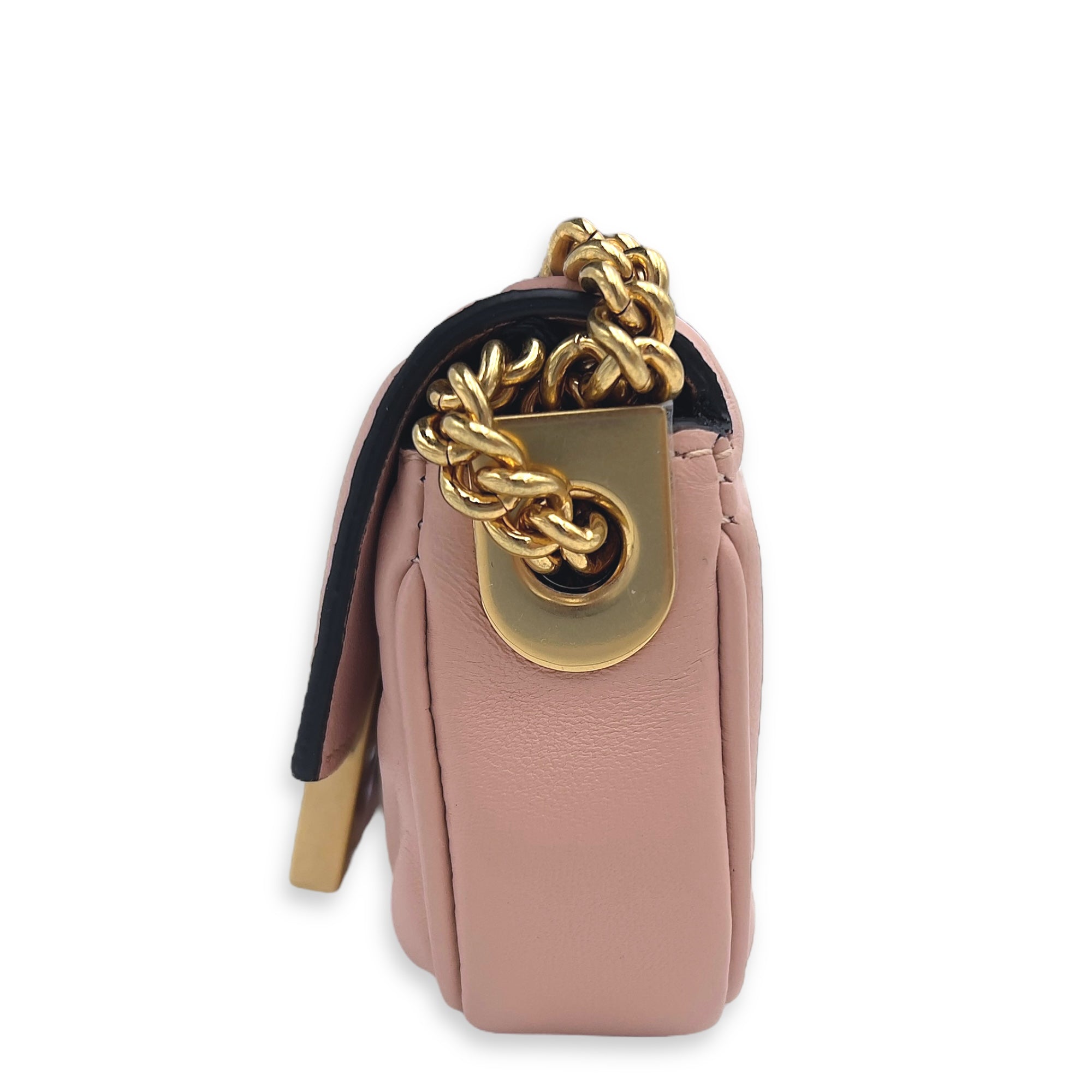 Baguette Nano Pink Wallet On Chain in Calfskin, Gold hardware - Image 4