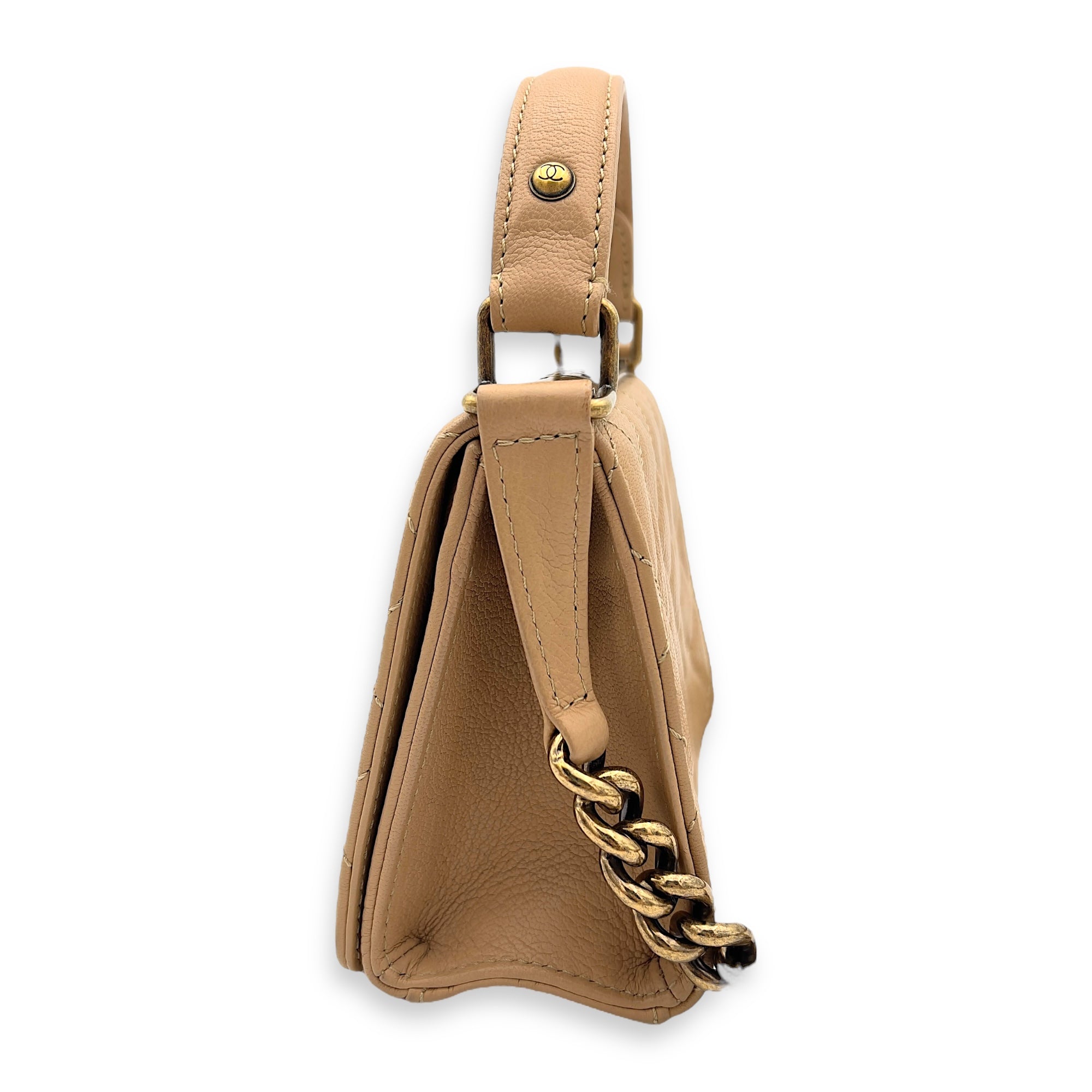 Rita Top Handle Bag Brown in Calfskin, Gold hardware - Image 4