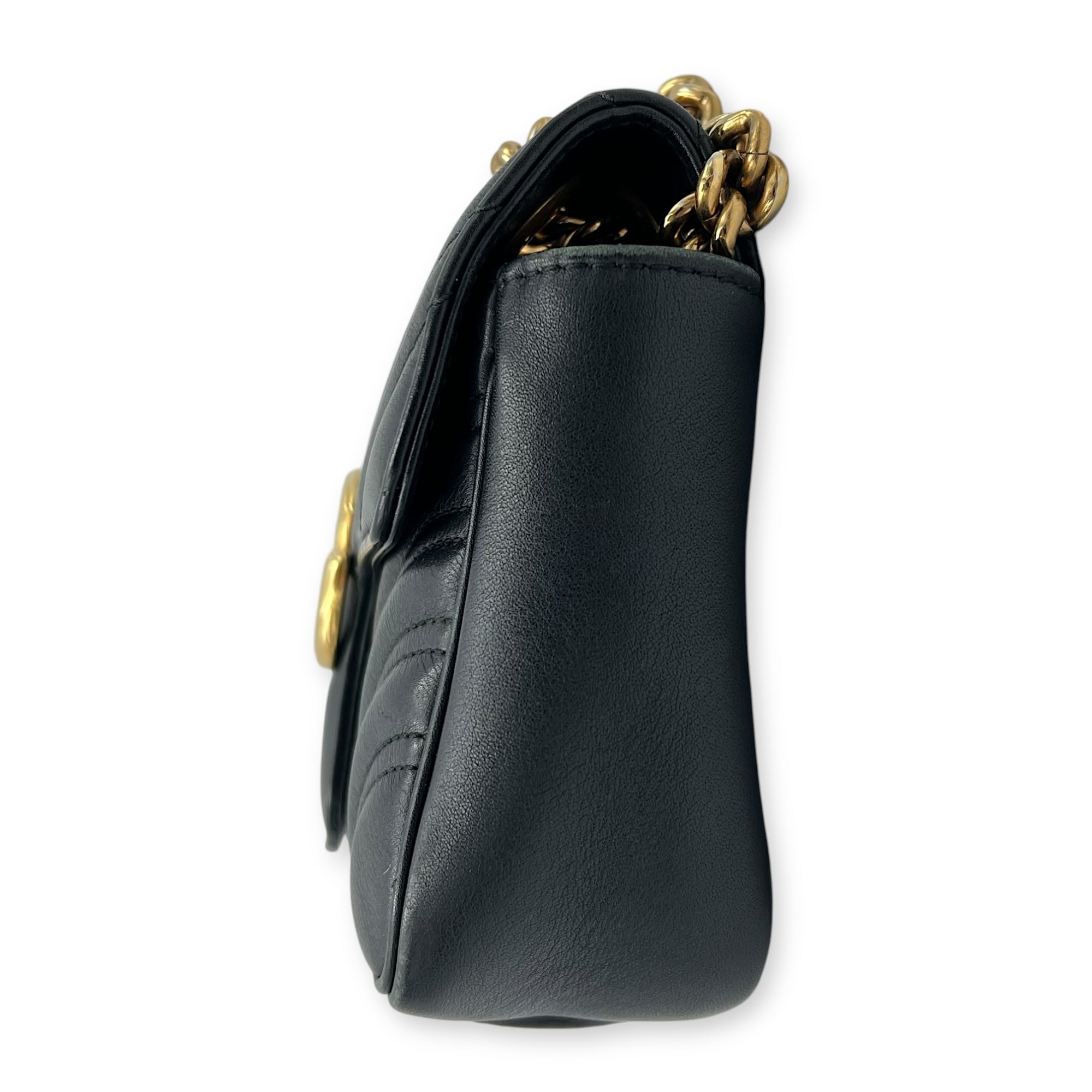 GG Marmont Mini Black Shoulder Bag in Calfskin, Gold hardware - Image 4