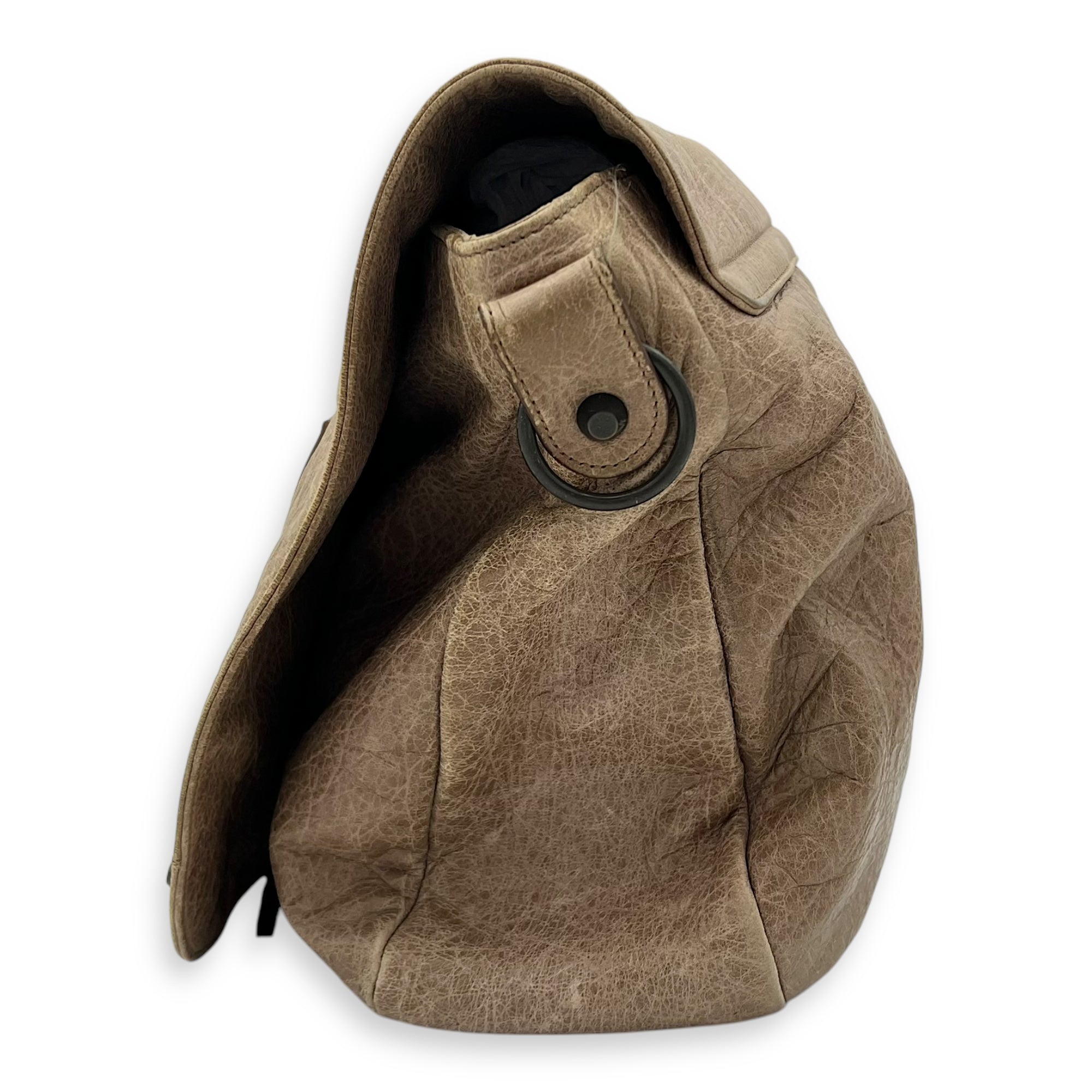 Folk Brown Crossbody Bag in Distressed Leather, Gunmetal hardware - Image 4