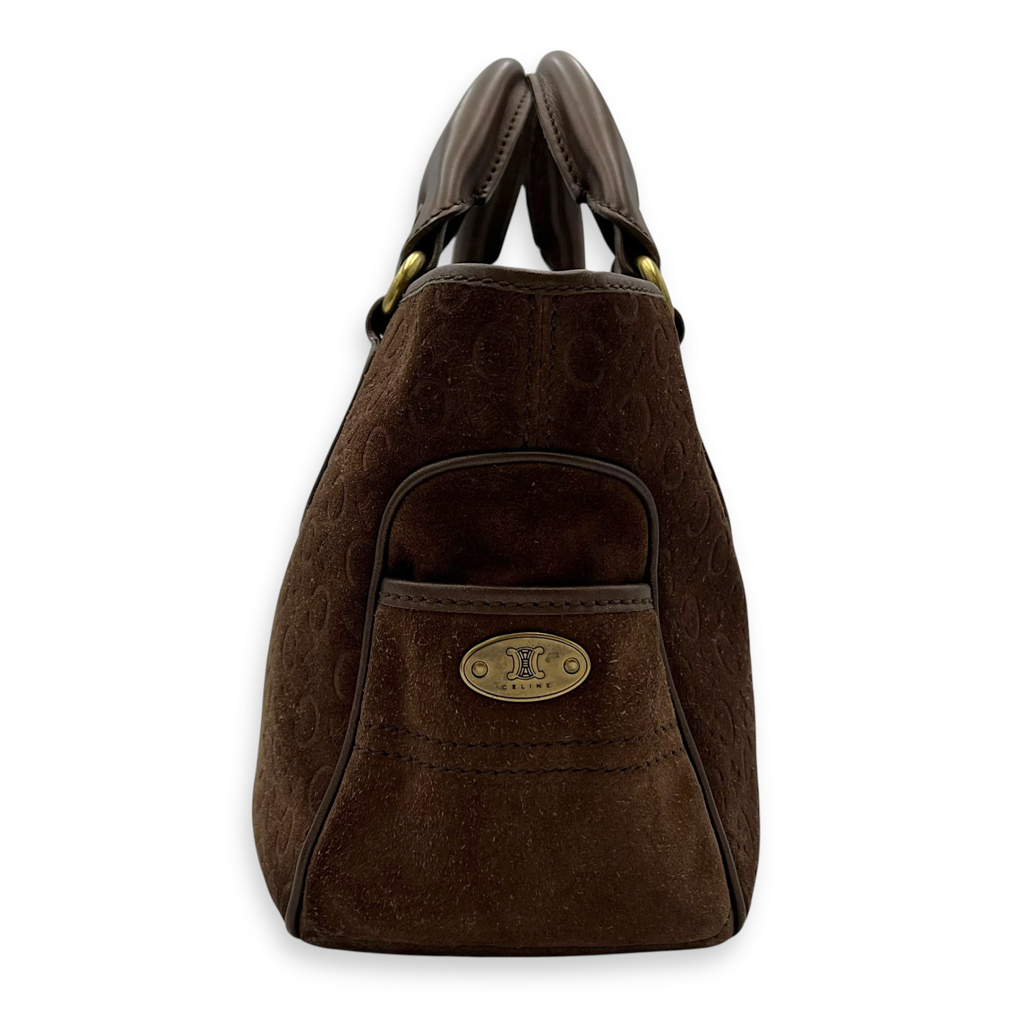 Boogie Top Handle Bag Brown in Suede Leather, Gold hardware - Image 4