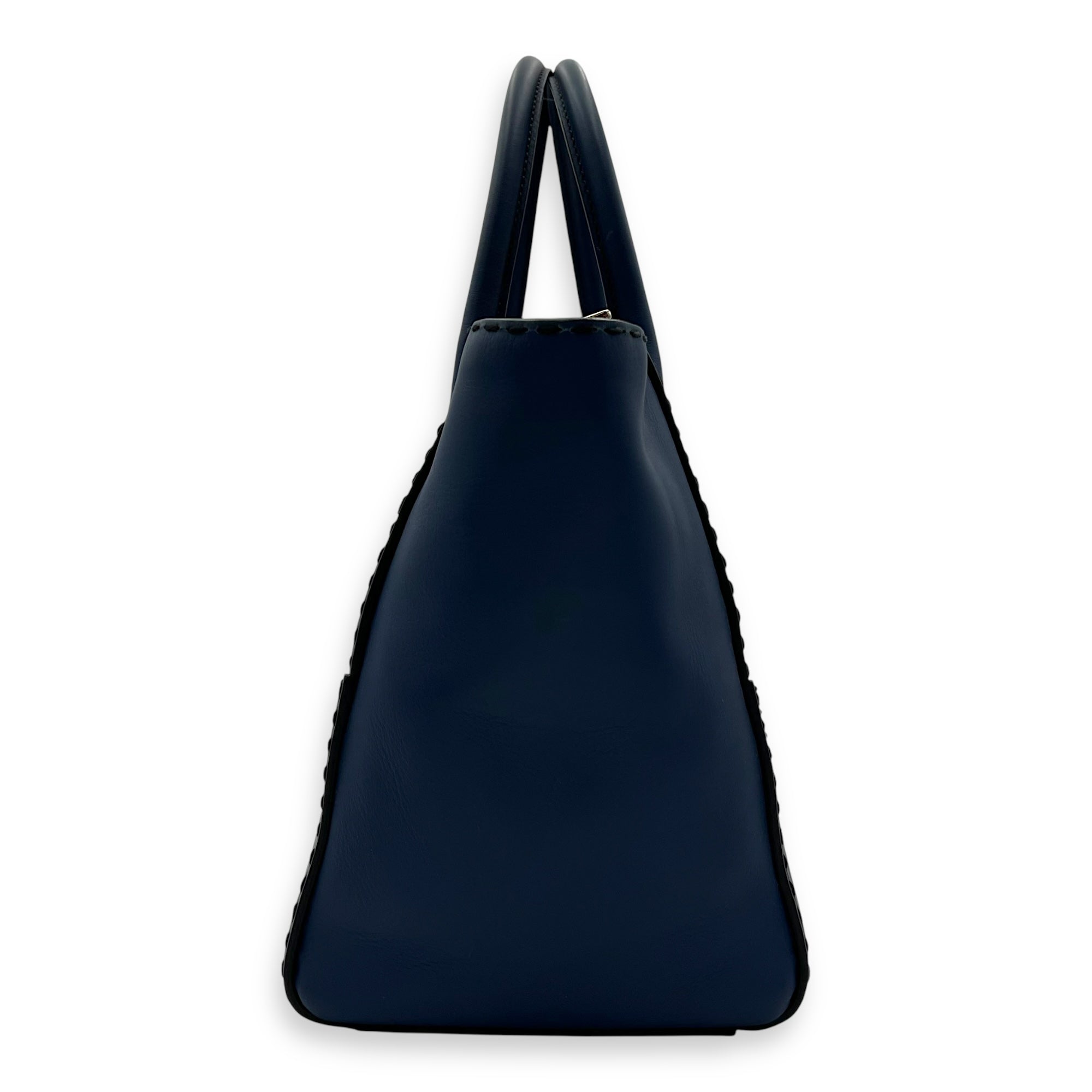 Logo Top Handle Bag Blue in Calfskin, Gold hardware - Image 4