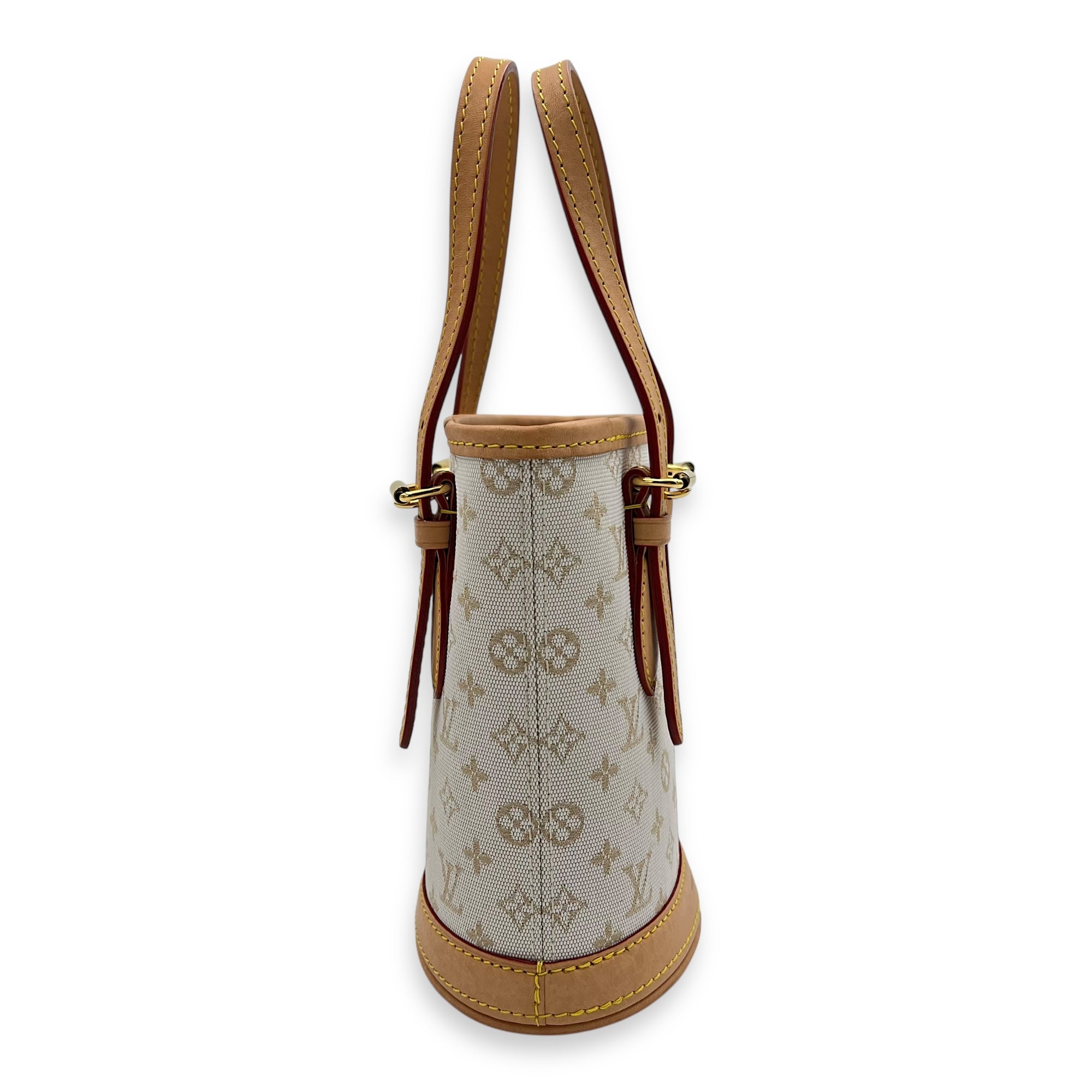 Nano White Bucket Bag in Canvas, Gold hardware - Image 4