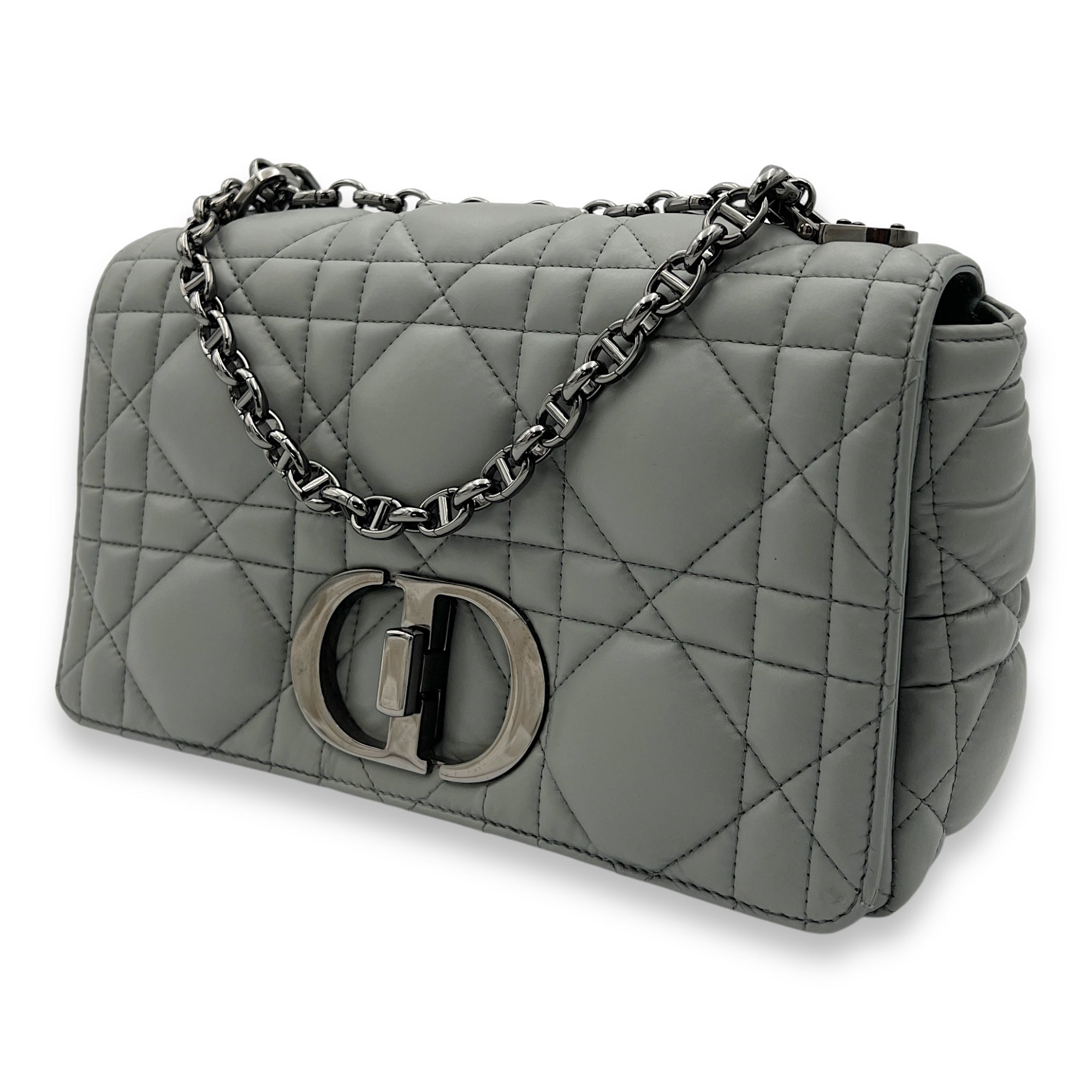 Caro Medium Grey Shoulder Bag in Lambskin, Silver hardware - Image 5