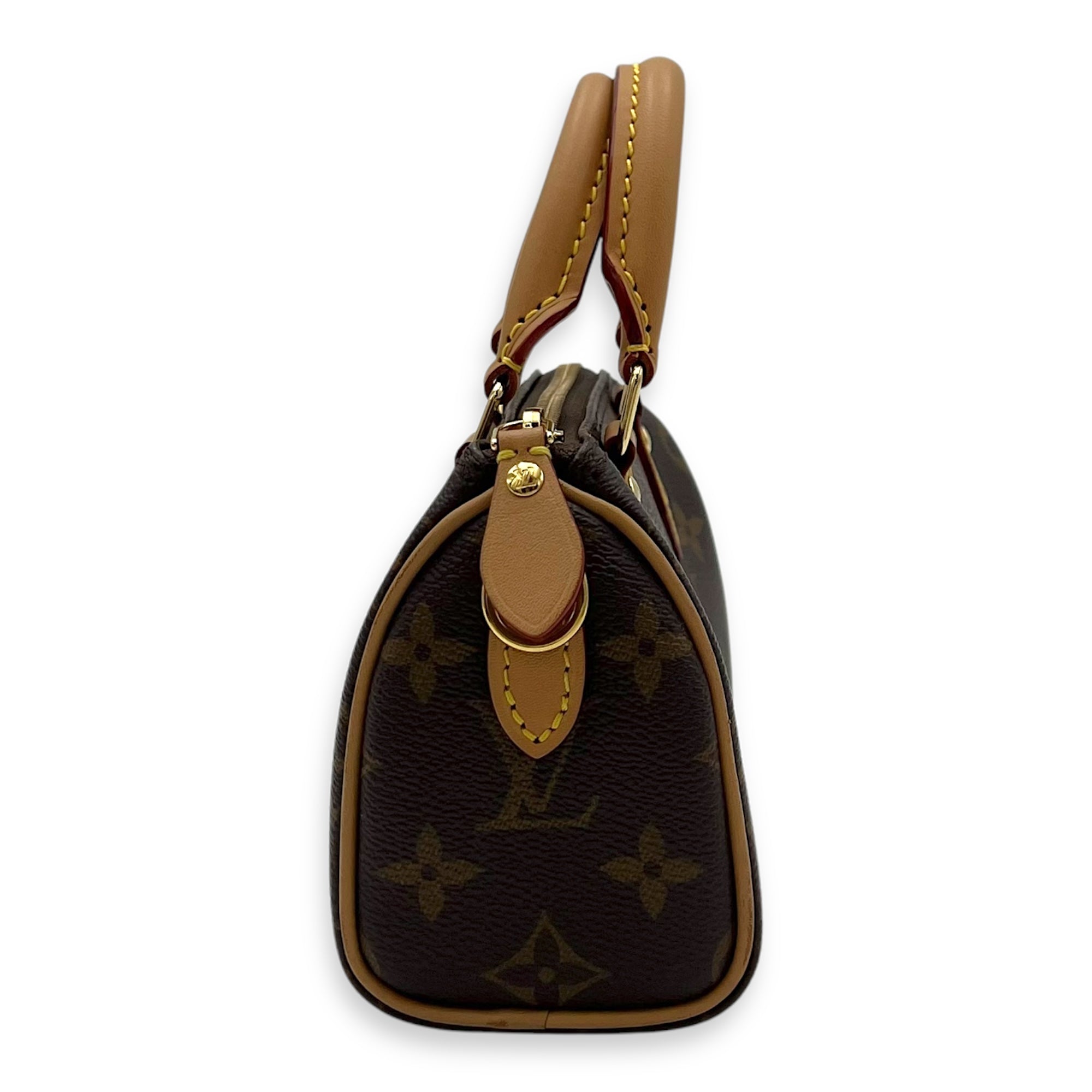 Speedy Top Handle Bag Nano Brown in Monogram Coated Canvas, Gold hardware - Image 5