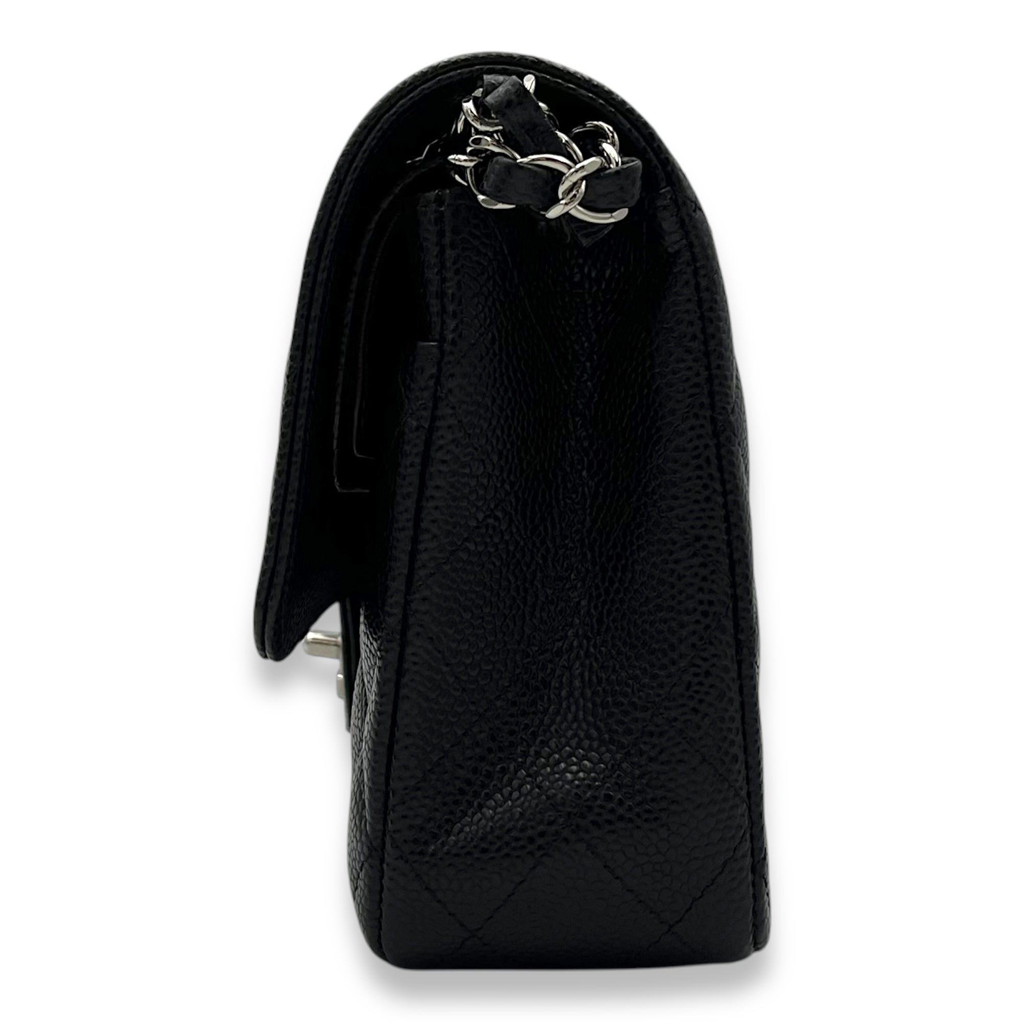 Classic Medium Black Shoulder Bag in Caviar Leather, Silver hardware - Image 5