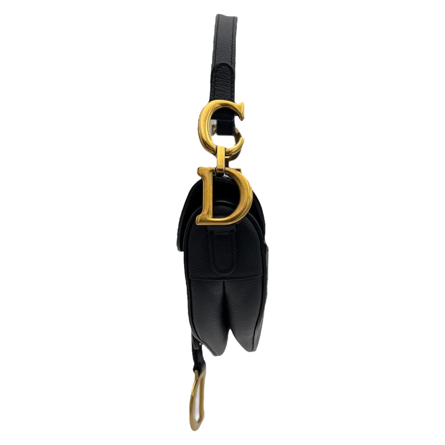 Saddle with Strap Mini Black Crossbody Bag in Calfskin, Brushed Gold hardware - Image 5