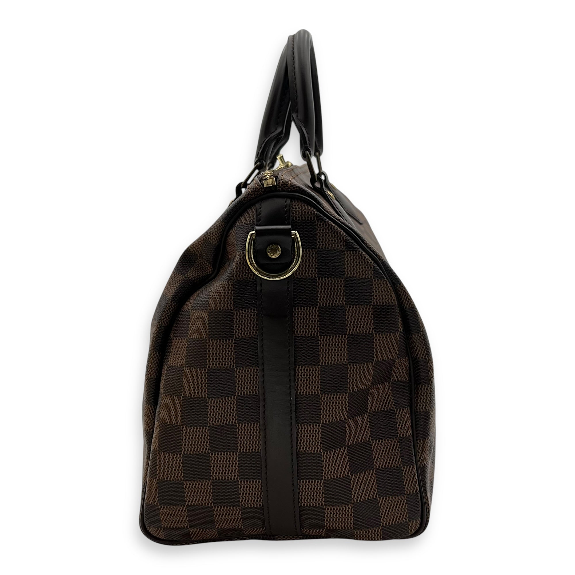 Speedy Bandouliere Top Handle Bag 30 Brown in Coated Canvas, Gold hardware - Image 5