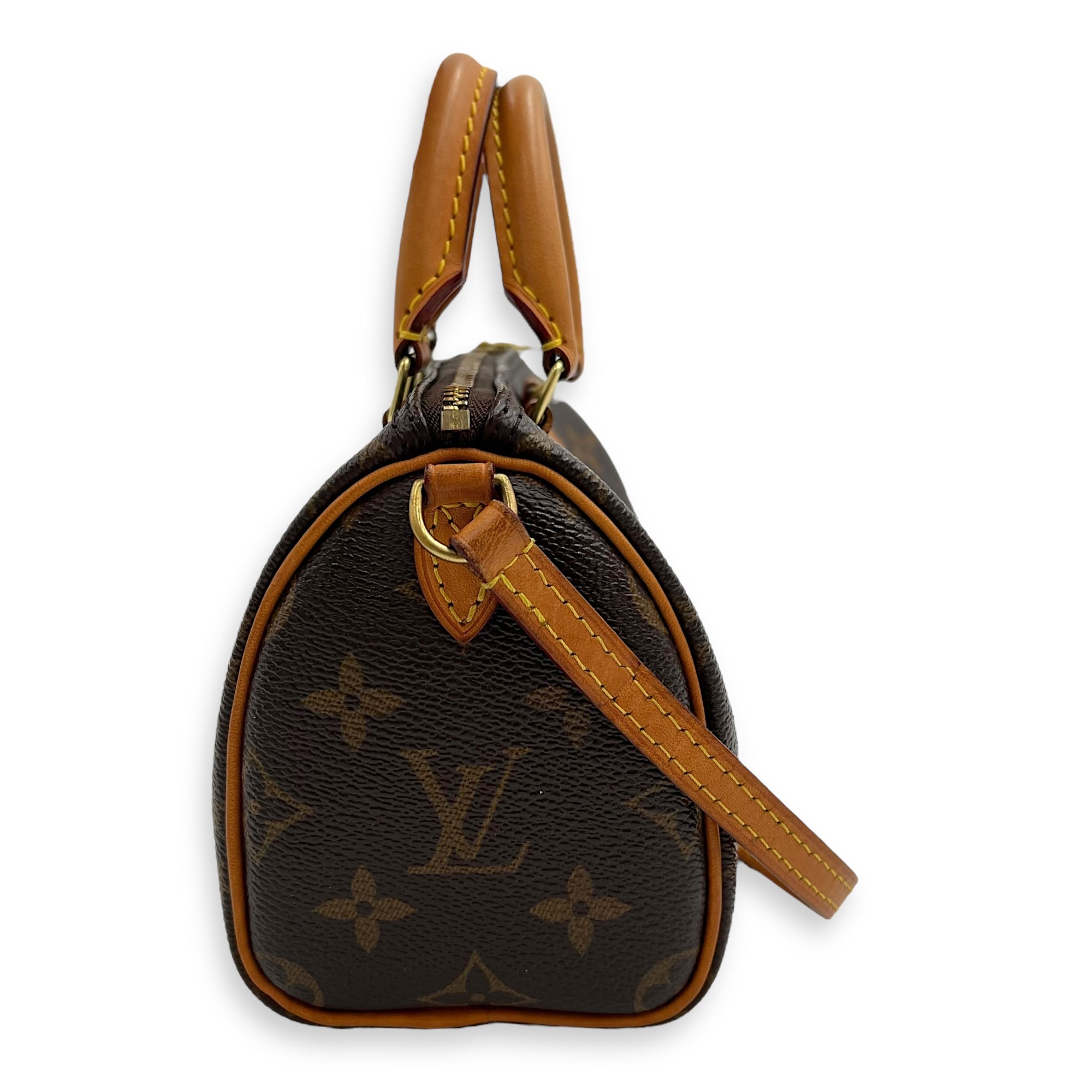 Speedy Top Handle Bag Nano Brown in Monogram Coated Canvas, Gold hardware - Image 6