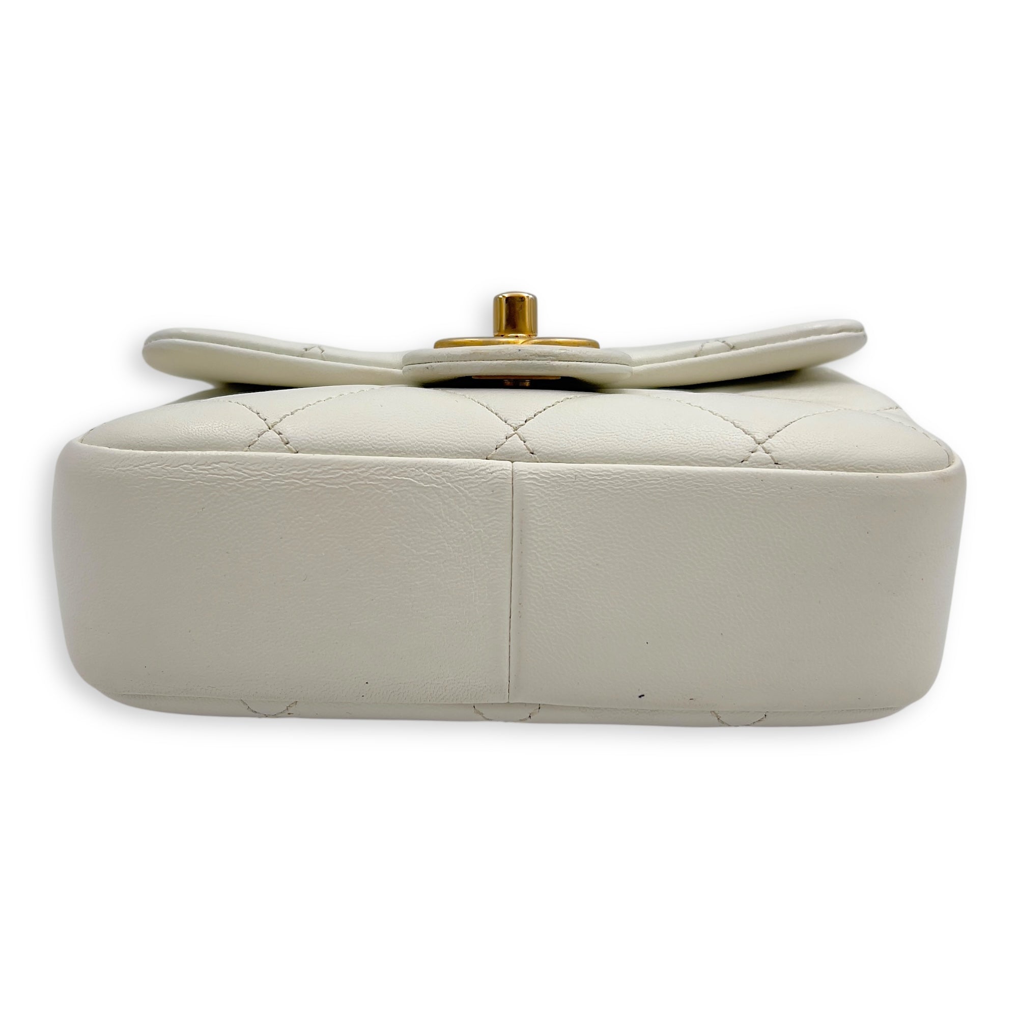 20C In The Loop CC Flap White Top Handle Bag in Lambskin, Gold hardware - Image 14
