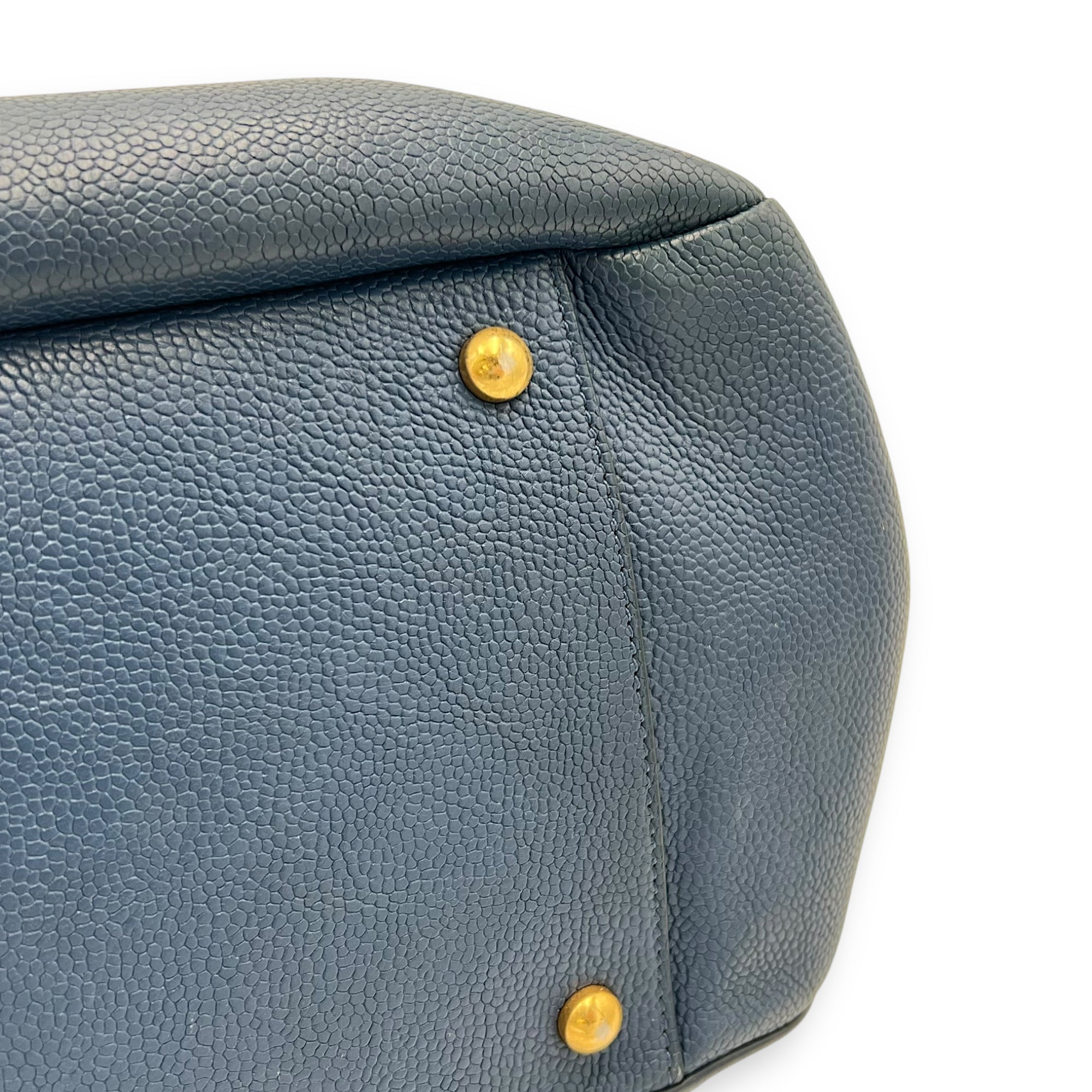 CC Lock Top Handle Bag Blue in Caviar Leather, Gold hardware - Image 8