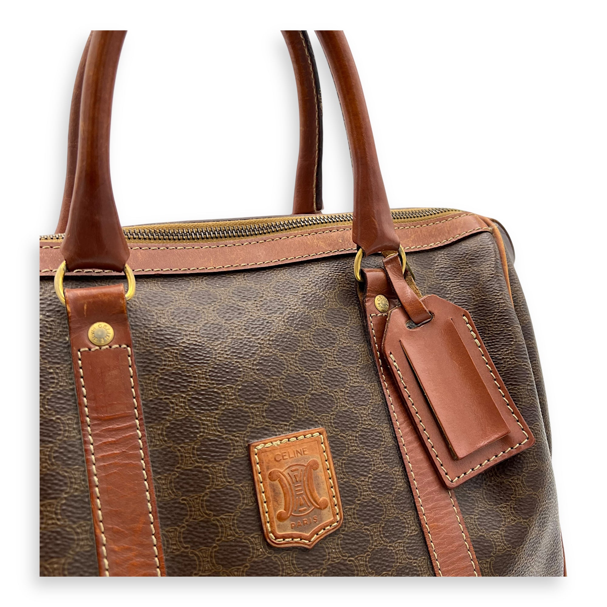 Vintage Macadam Boston Top Handle Bag Brown in Coated Canvas, Gold hardware - Image 7