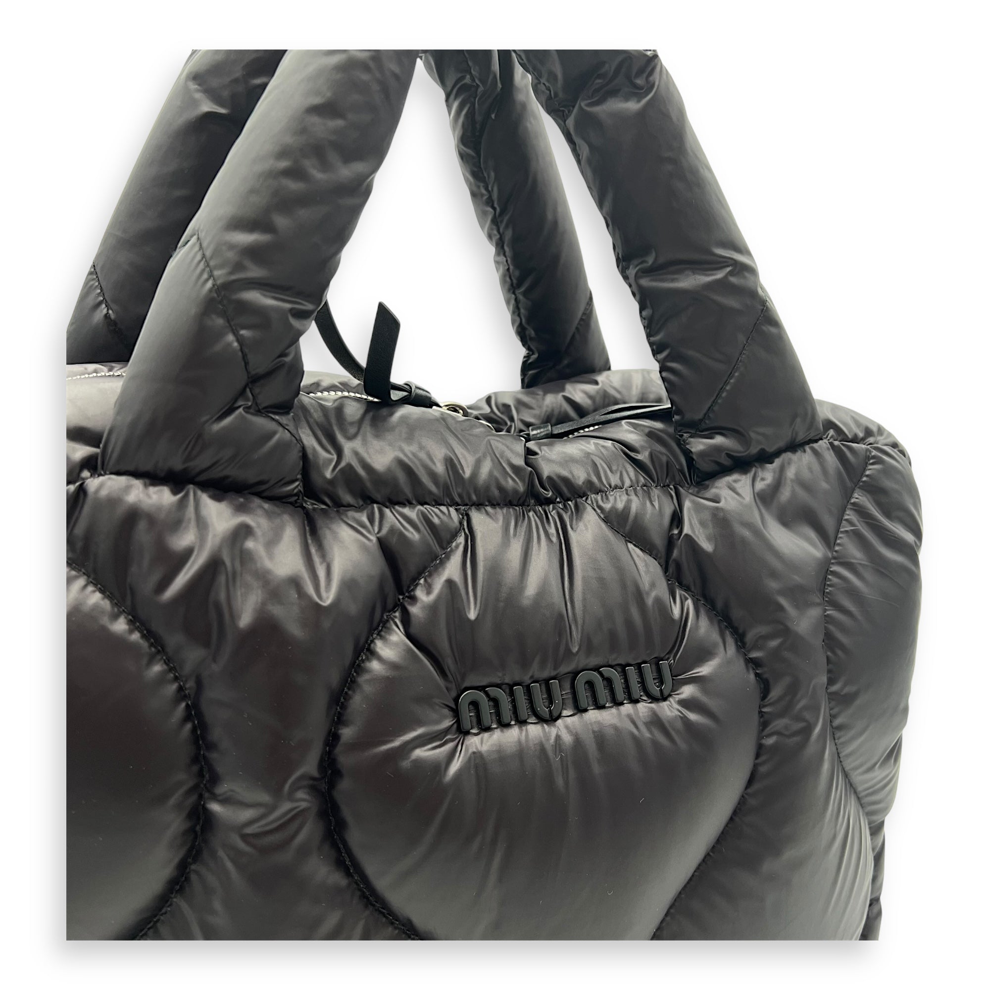 Paded Boston Top Handle Bag Black in Nylon, Silver hardware - Image 7