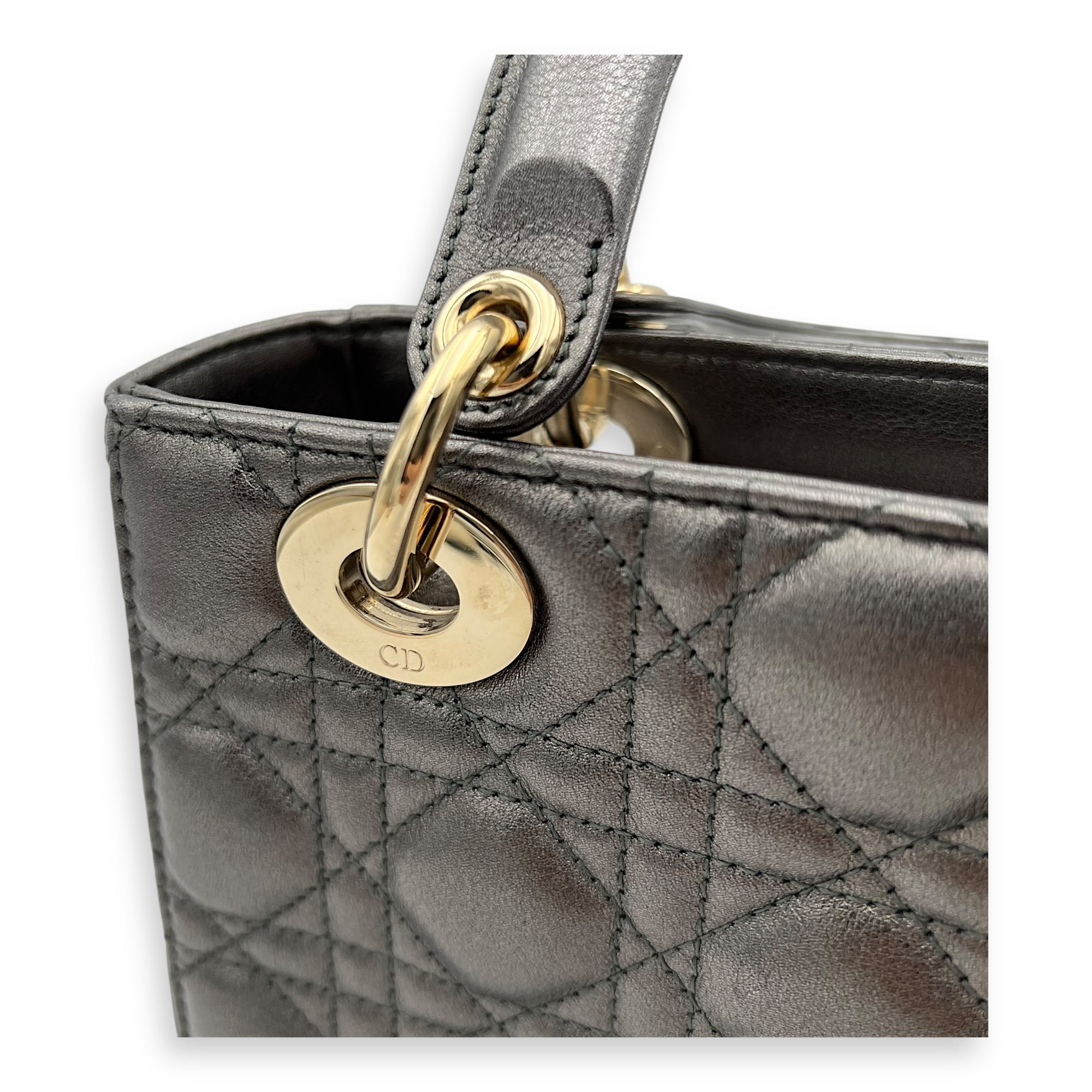 Lady Dior Small Grey Top Handle Bag in Calfskin, Gold hardware - Image 8