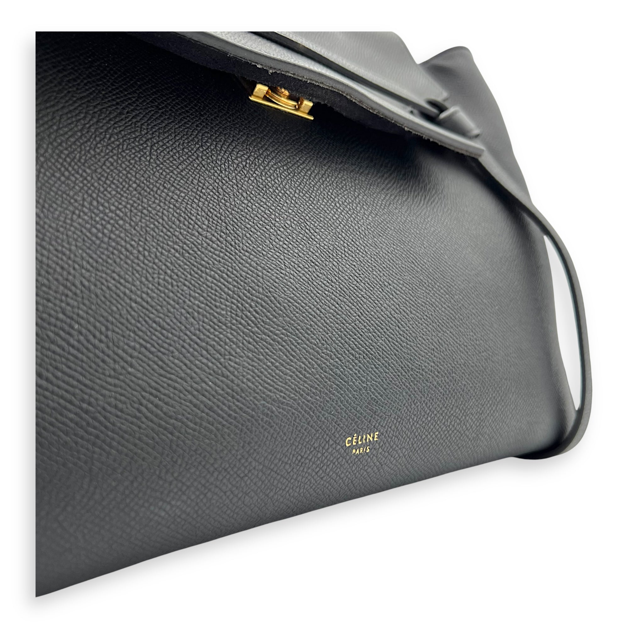 Belt Small Black Top Handle Bag in Calfskin, Gold hardware - Image 7