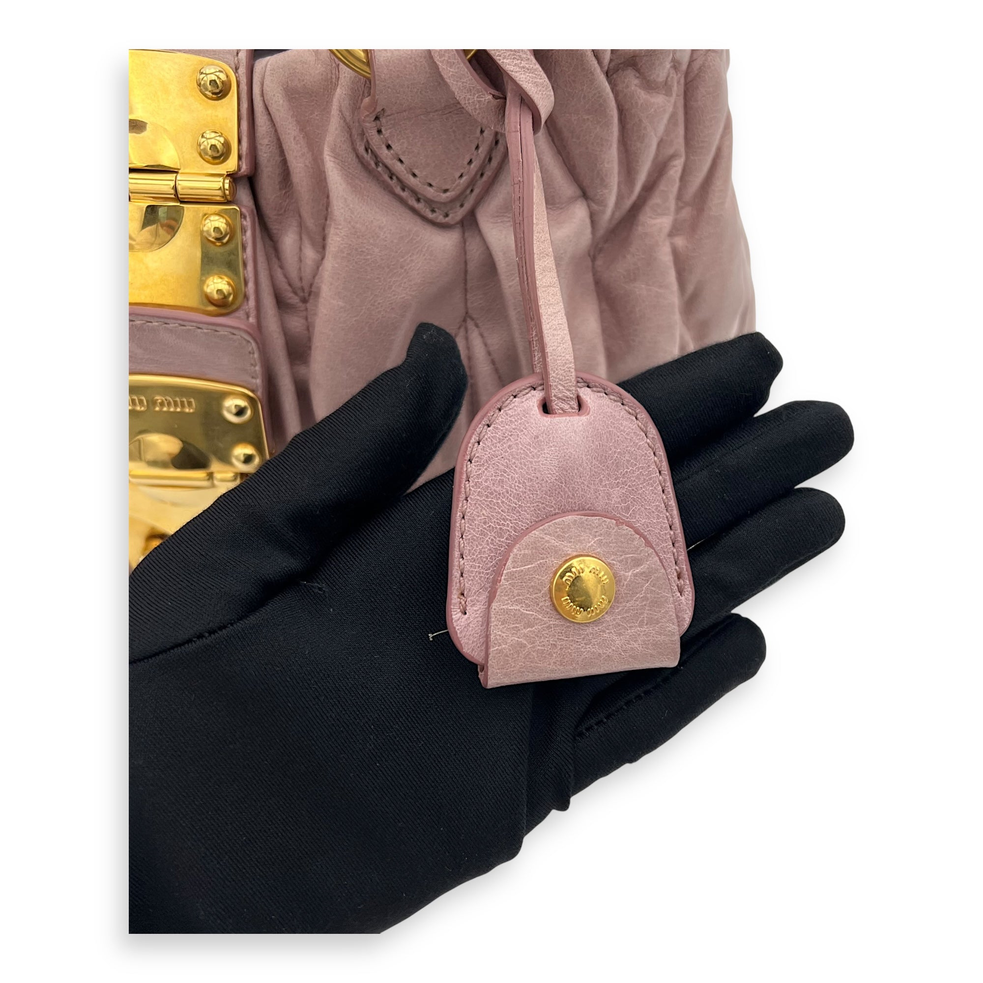 Gaufre Top Handle Bag Pink in Calfskin, Gold hardware - Image 10