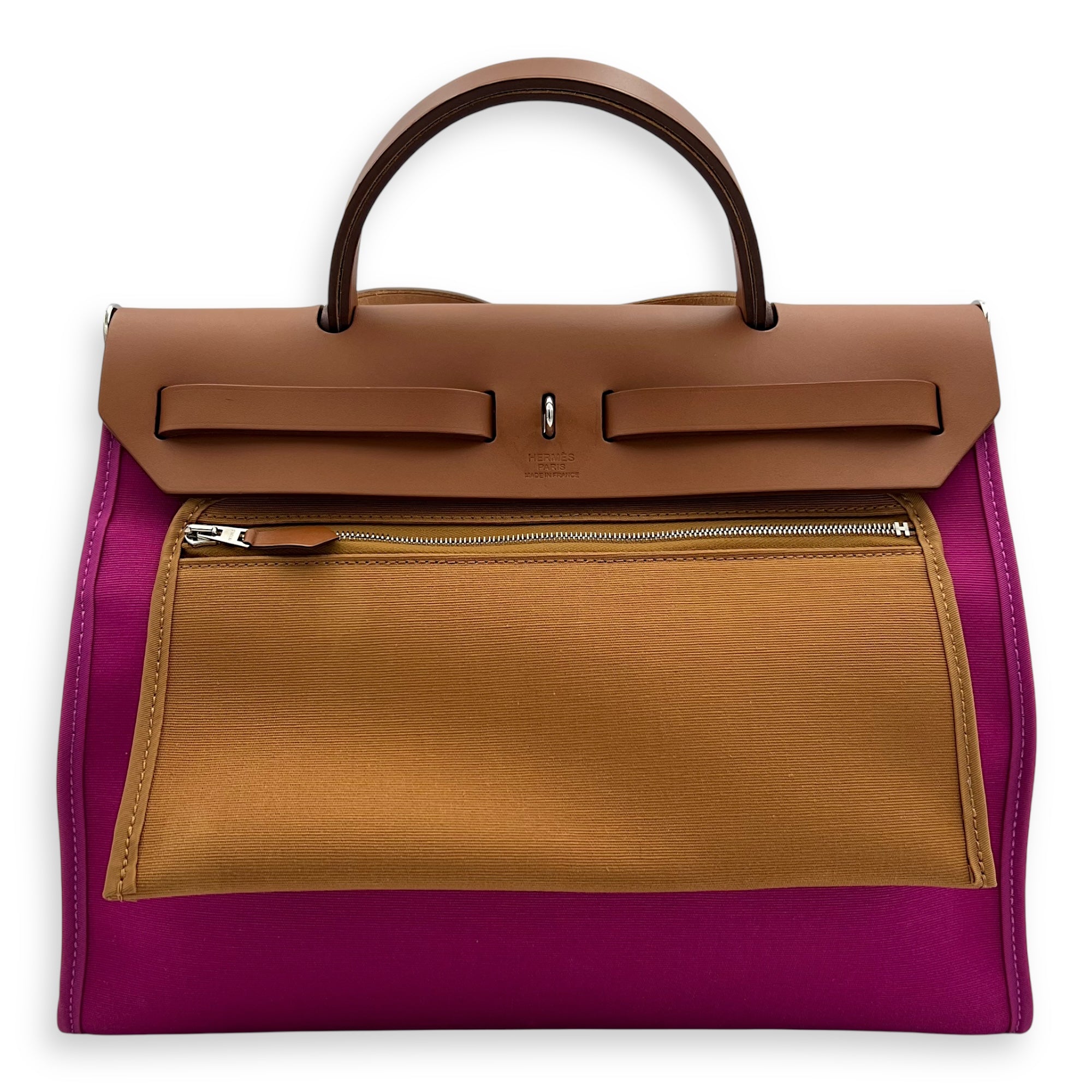 Herbag 31 Rose Pourpre Fauve Shoulder Bag in Canvas, Palladium hardware - Image 3