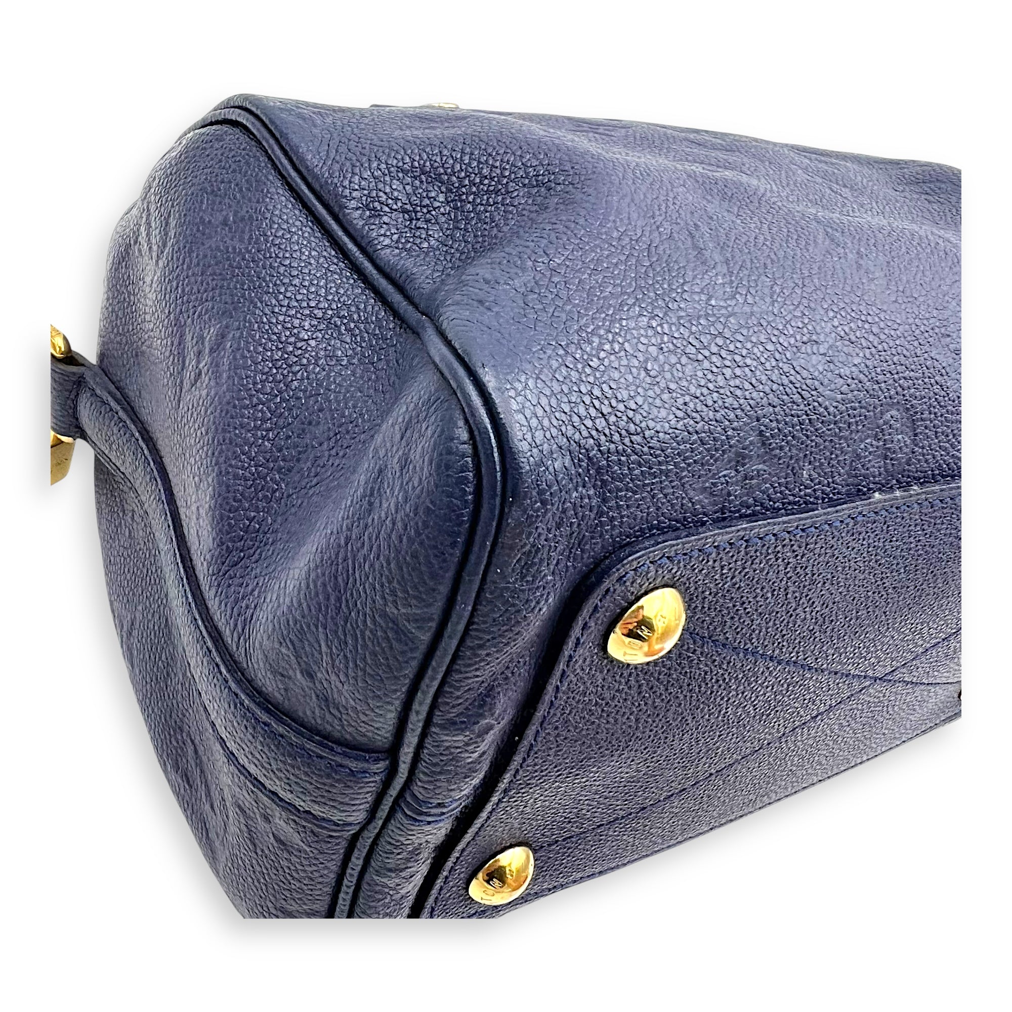 Speedy Bandouliere Top Handle Bag Blue in Empreinte Leather, Gold hardware - Image 8