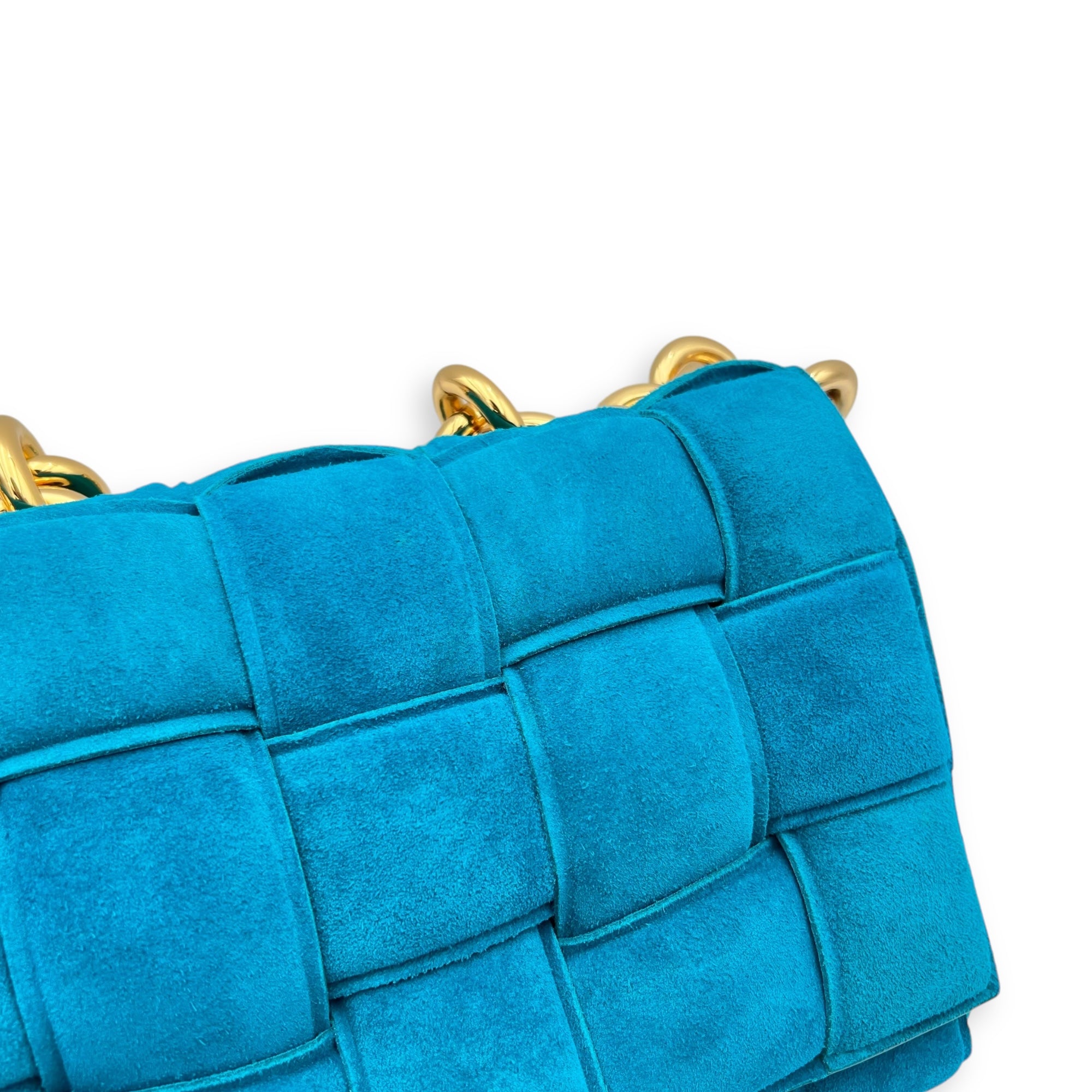 Cassette Crossbody Bag Blue in Suede Leather, Gold hardware - Image 8