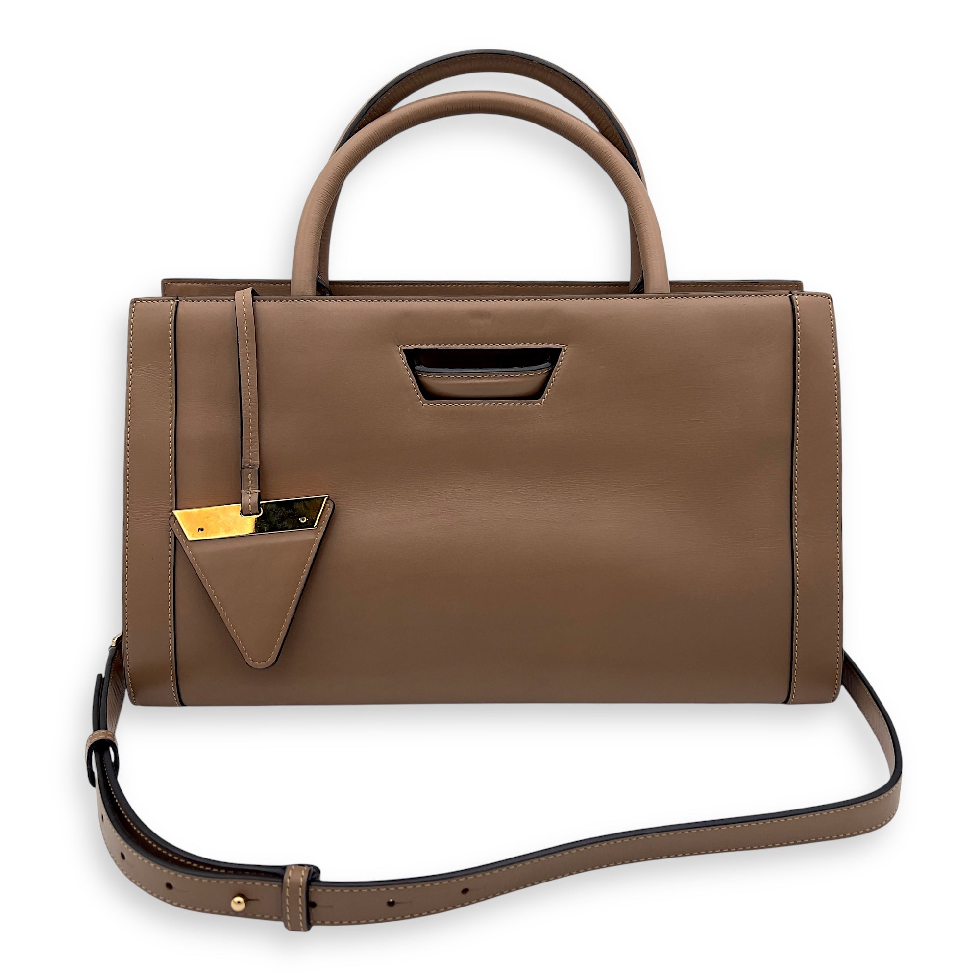 Barcelona Top Handle Bag Brown in Calfskin, Gold hardware - Image 3