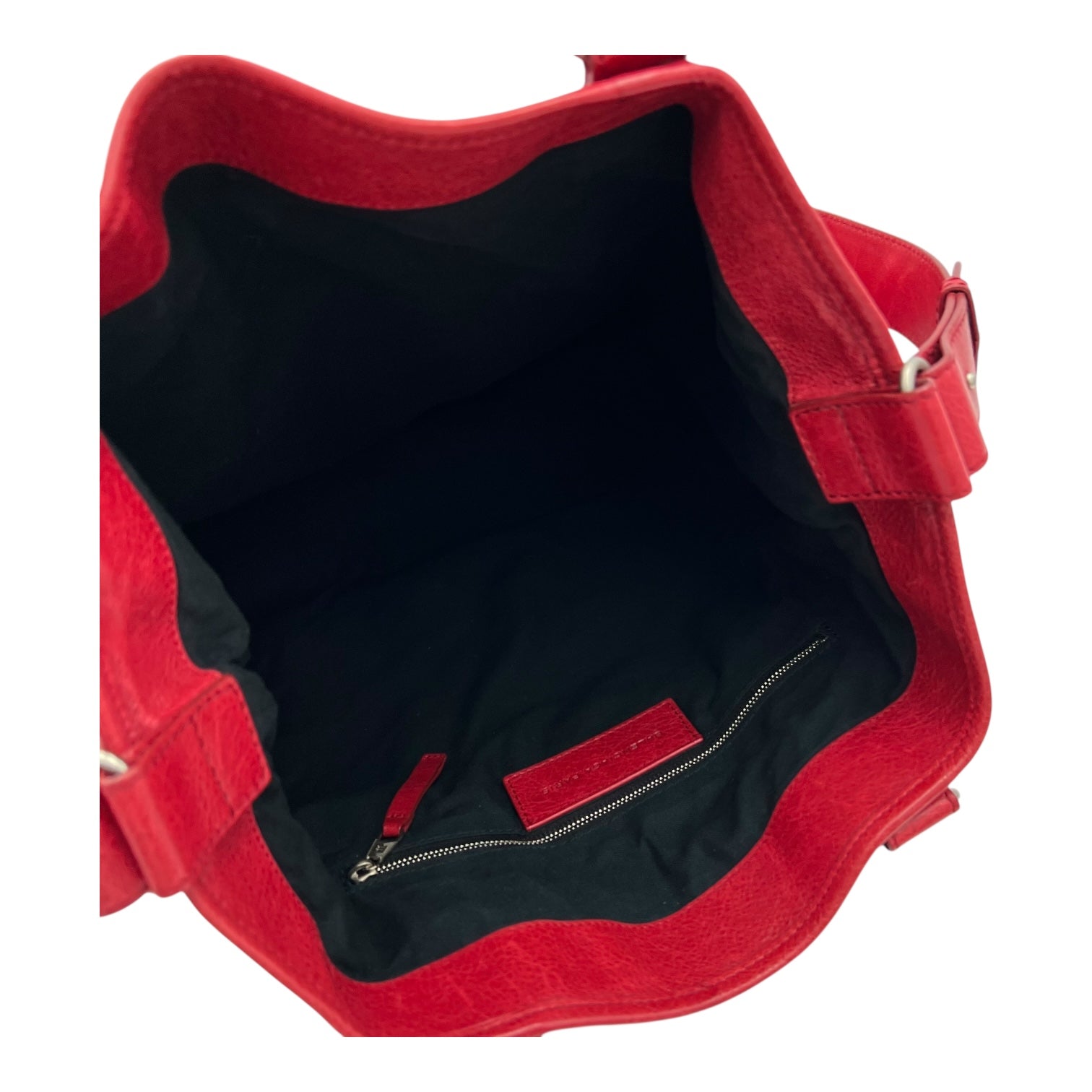 2-Way Red Top Handle Bag in Distressed Leather, Silver hardware - Image 8