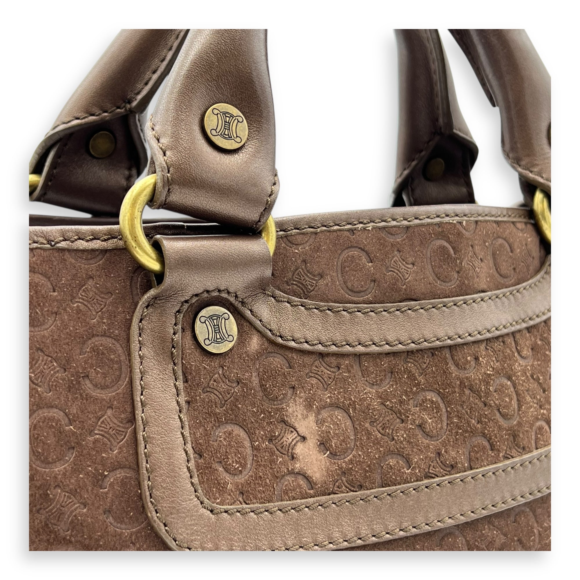 Boogie Top Handle Bag Brown in Suede Leather, Gold hardware - Image 8