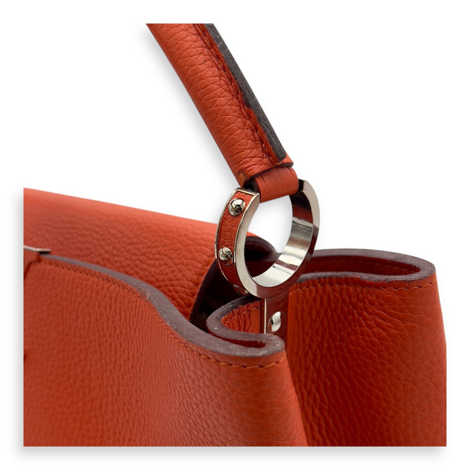 Capucines MM Clementine Top Handle Bag in Taurillon Leather, Light Gold hardware - Image 8