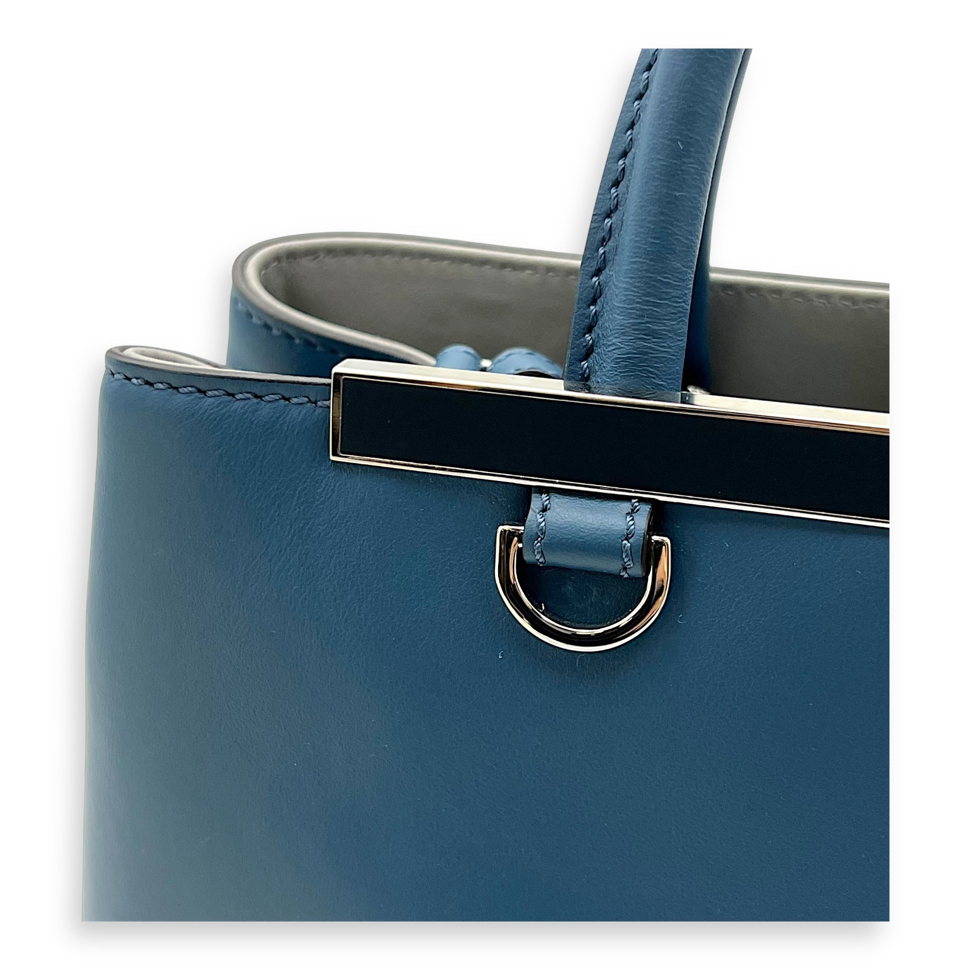 2Jours Top Handle Bag Blue in Calfskin, Silver hardware - Image 8
