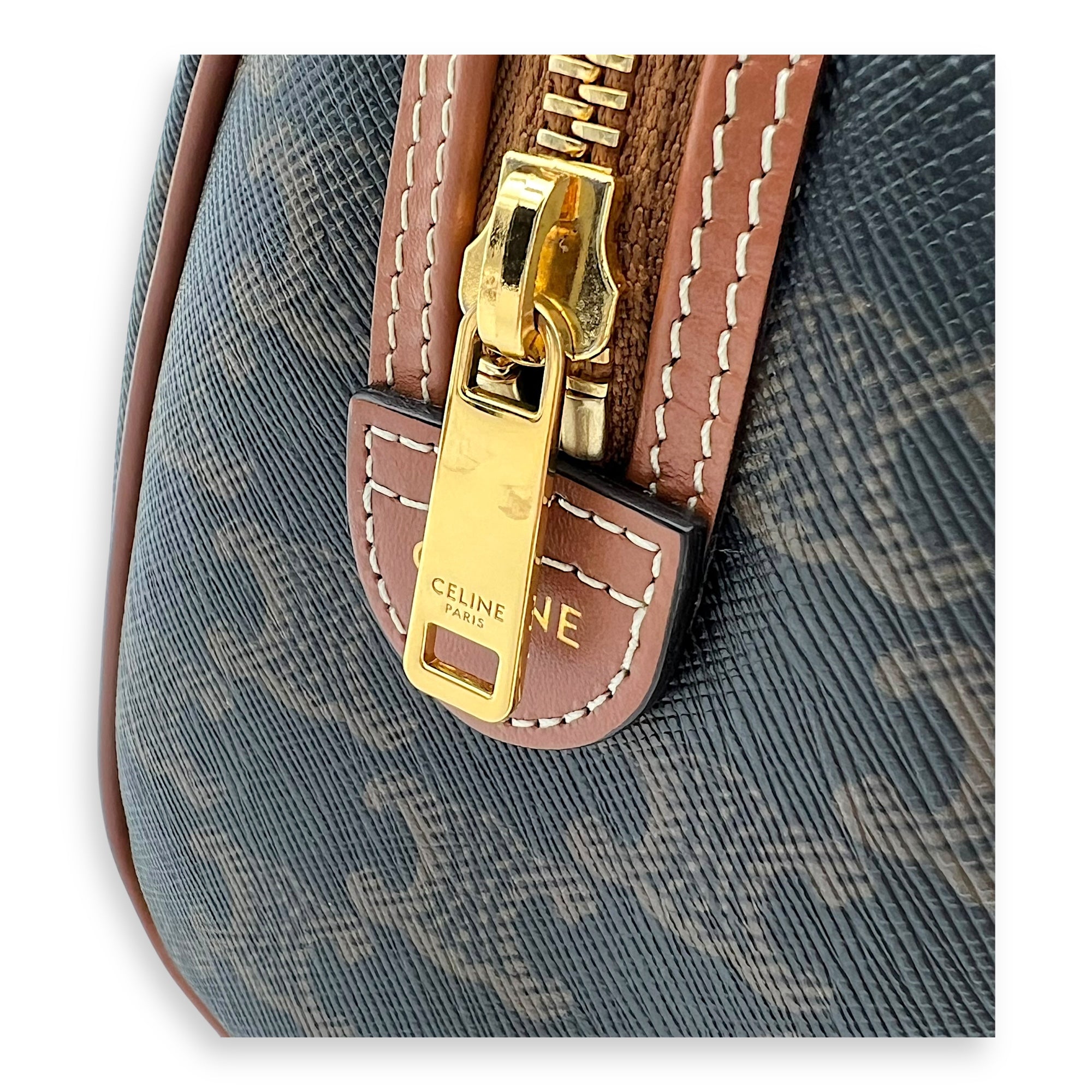 Triomphe Boston Brown Top Handle Bag in Coated Canvas, Gold hardware - Image 8