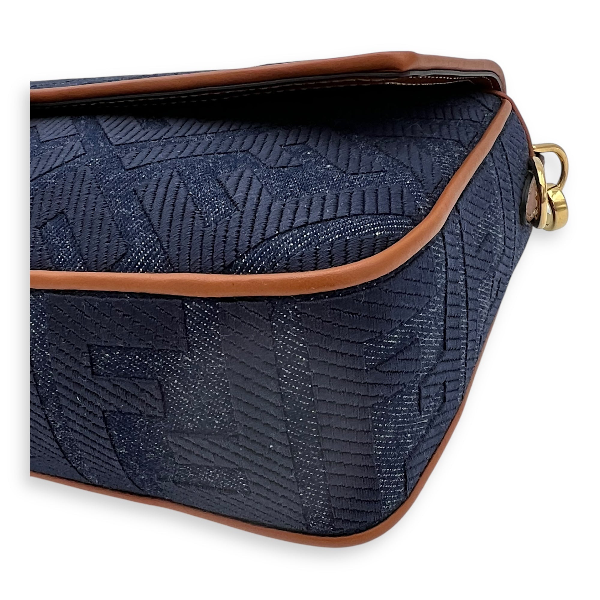 Baguette Shoulder Bag Blue in Denim, Gold hardware - Image 8