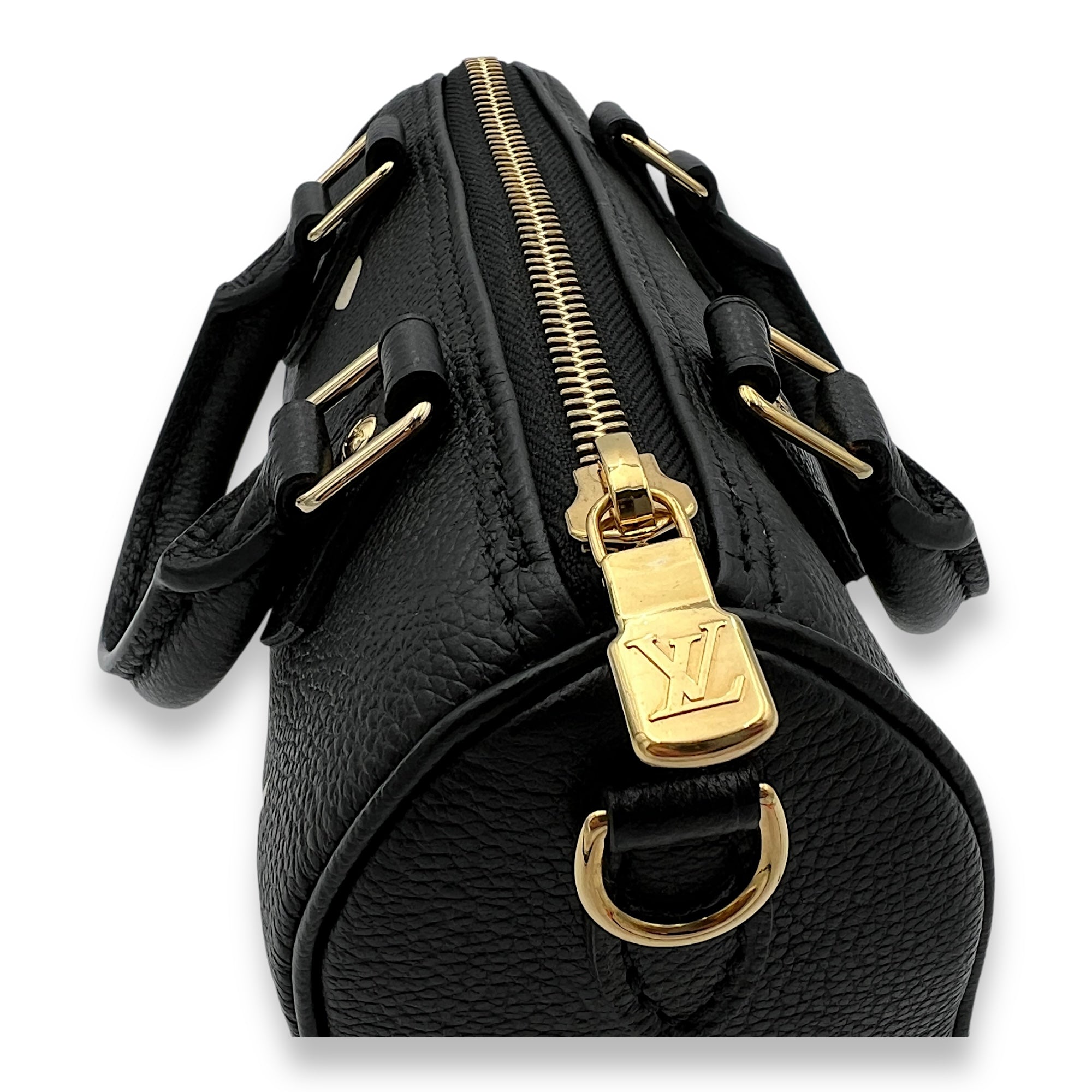 Speedy Bandouliere Nano Black Top Handle Bag in Monogram Empreinte Leather, Gold hardware - Image 9