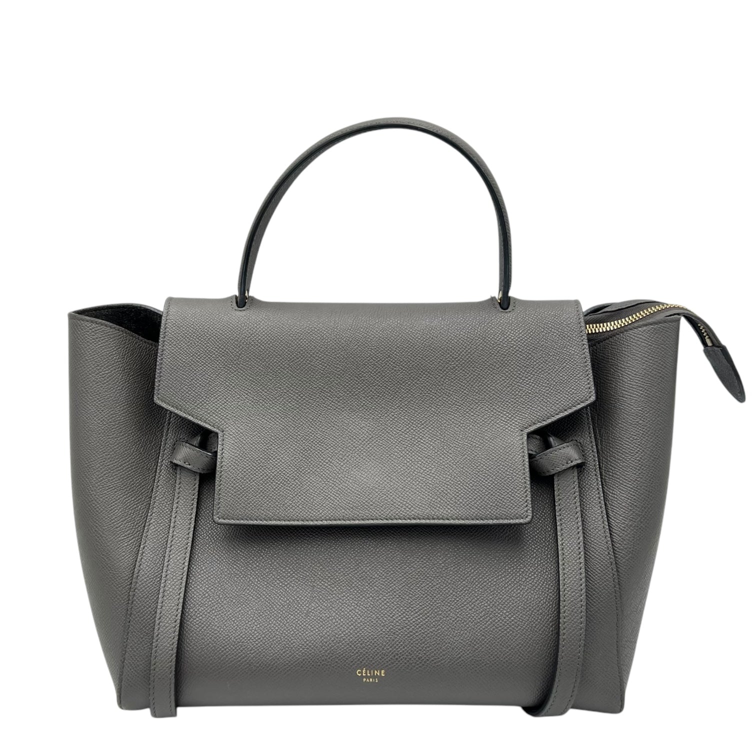 Belt Bag Mini Grey Top Handle Bag in Calfskin, Gold hardware