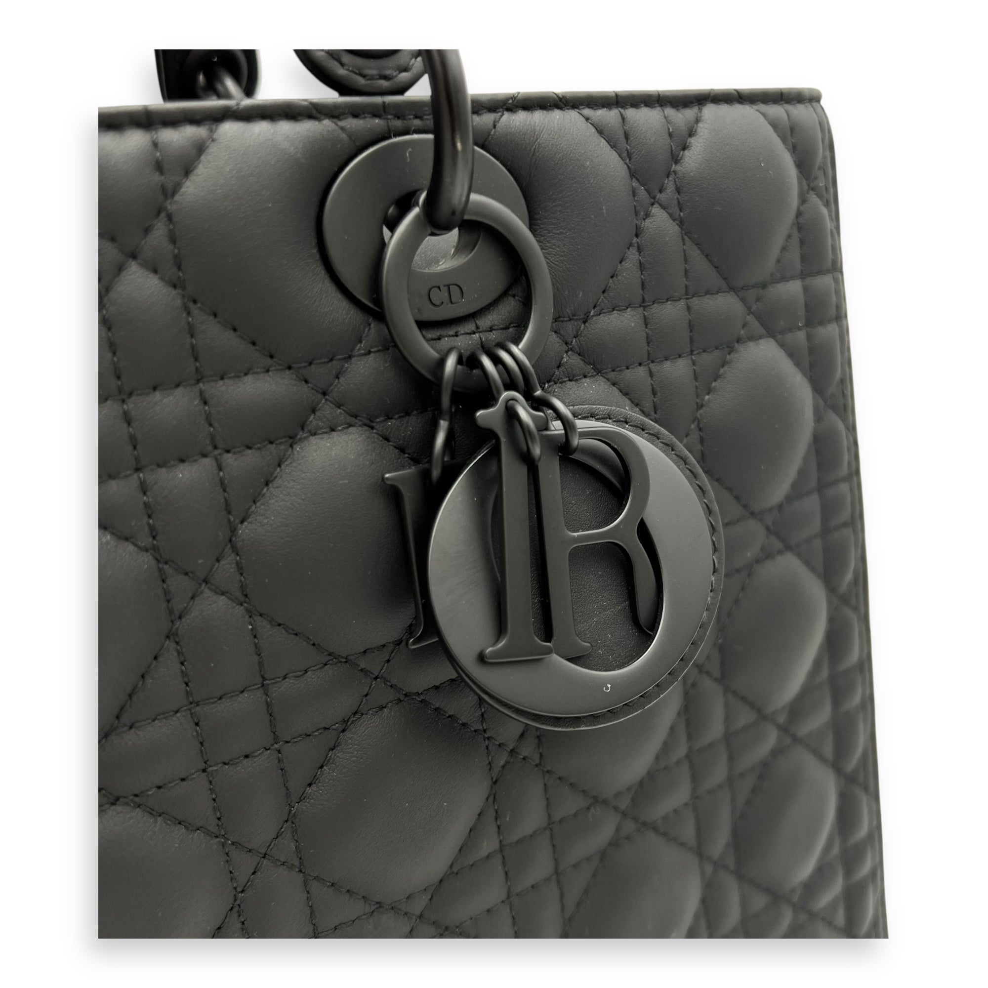 Lady Dior Top Handle Bag Large Ultramatte in Lambskin, Lacquered Metal hardware - Image 9
