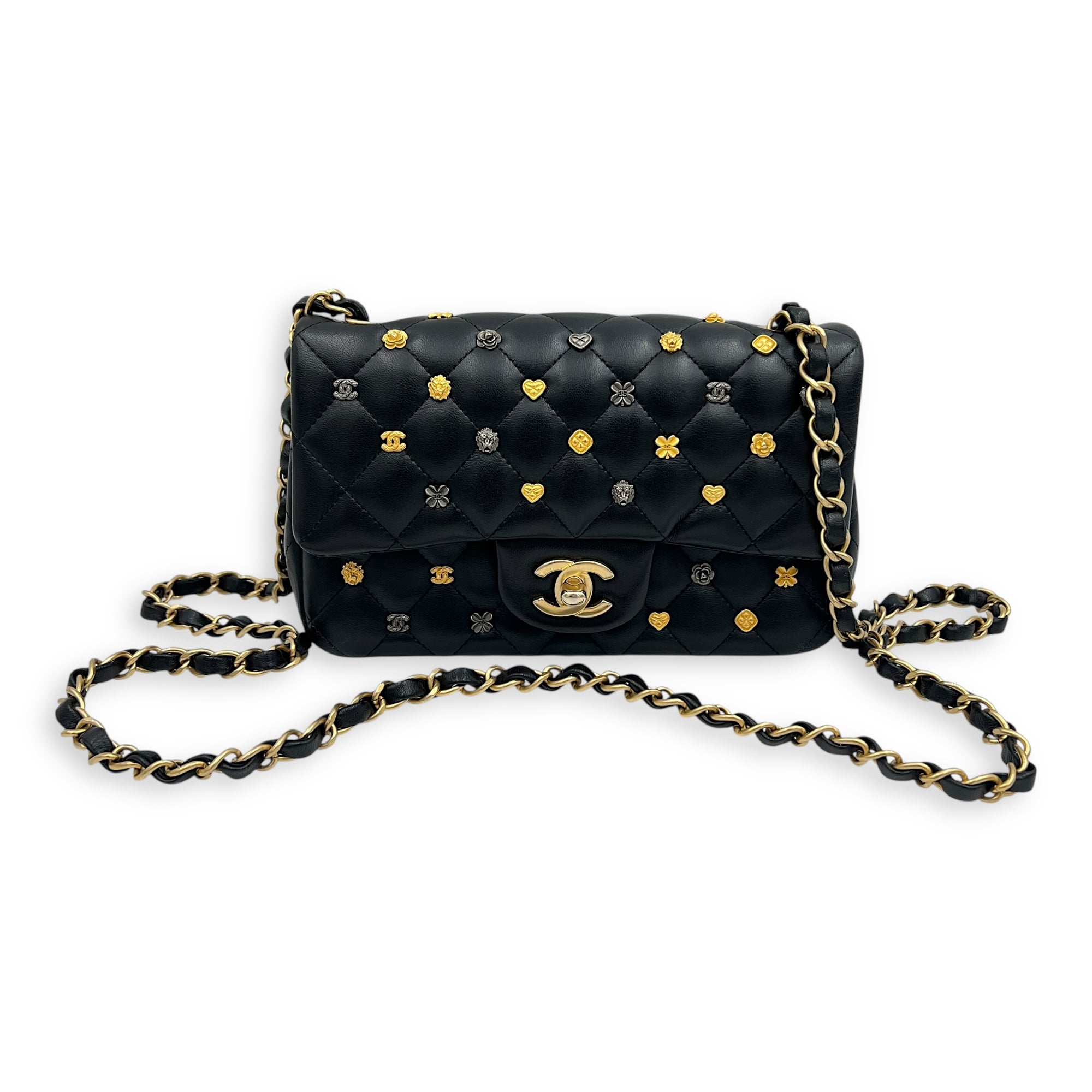 Lucky Charm Classic Mini Black Shoulder Bag in Lambskin, Mixed hardware - Image 7