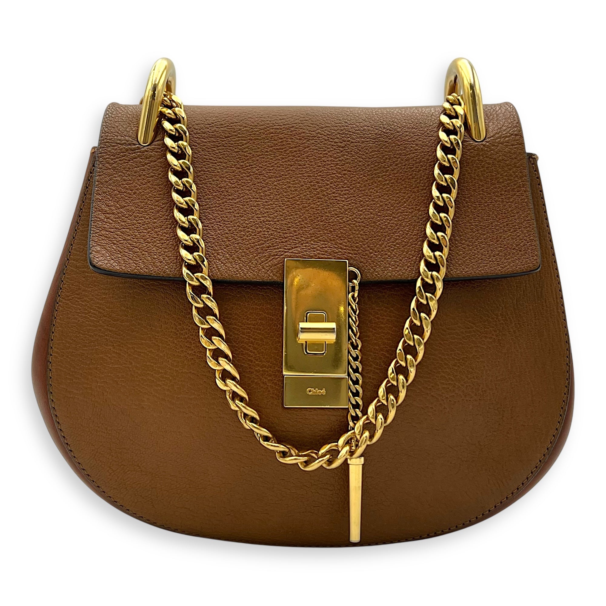 Drew Shoulder Bag Brown in Calfskin, Gold hardware - Image 10