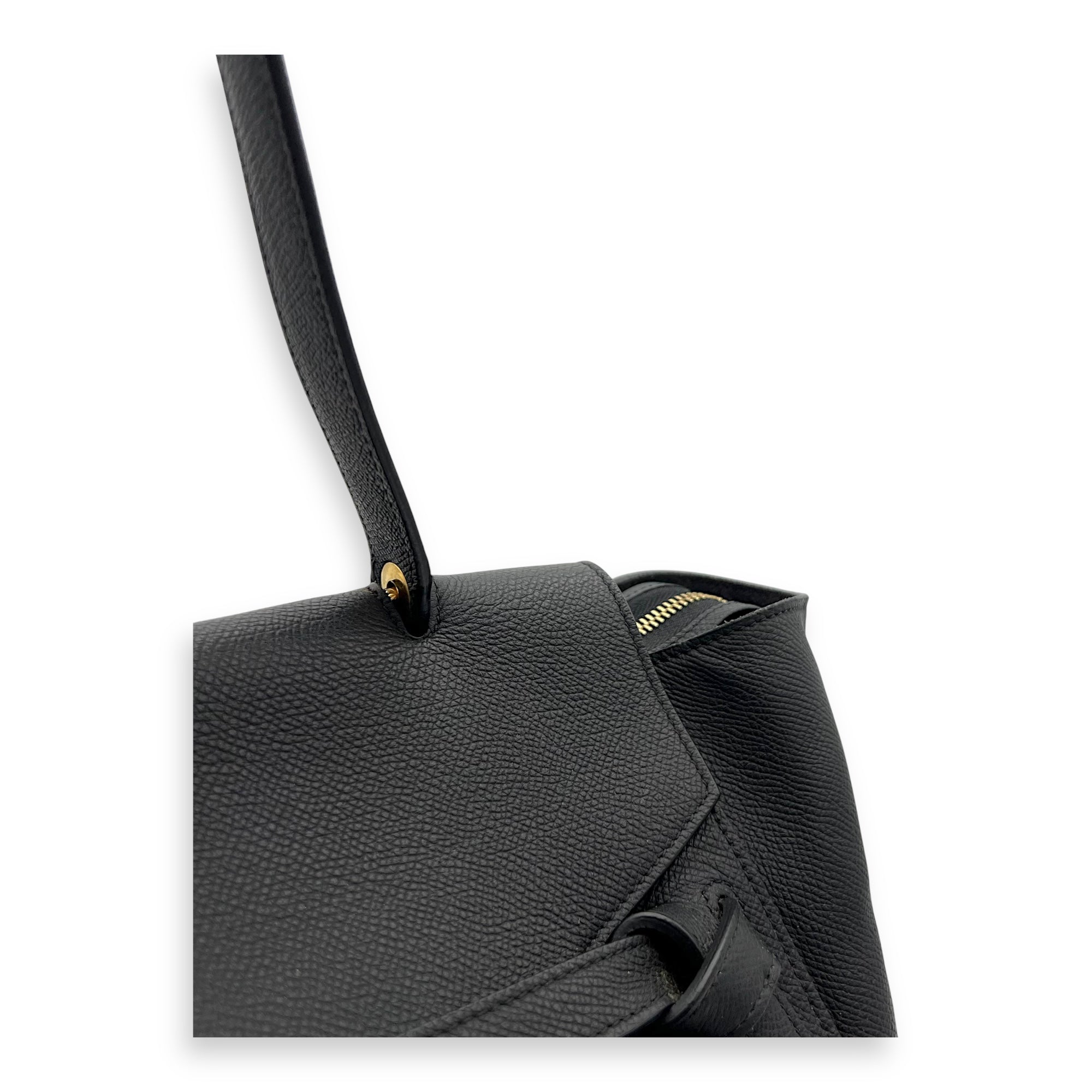 Belt Small Black Top Handle Bag in Calfskin, Gold hardware - Image 10
