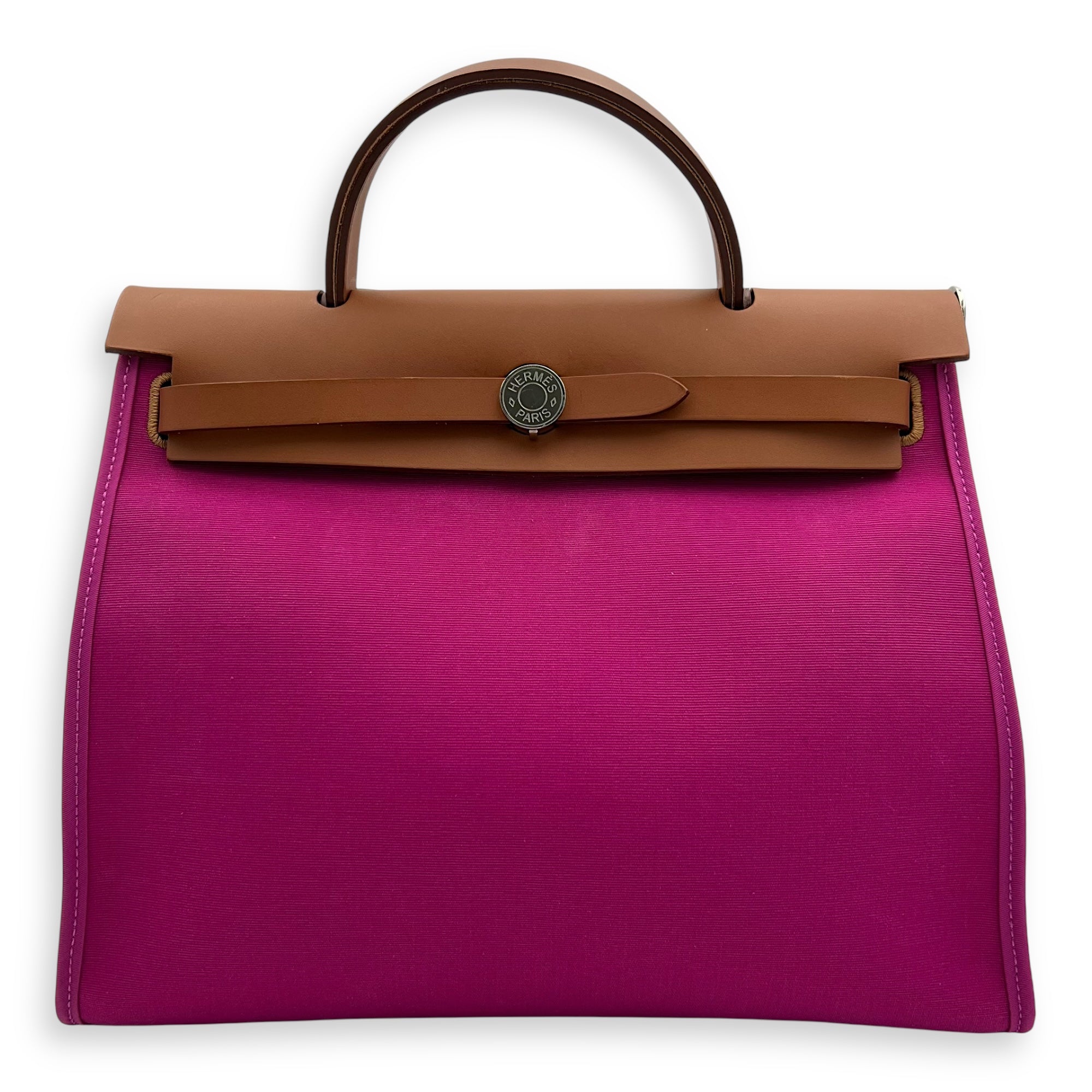 Herbag 31 Rose Pourpre Fauve Shoulder Bag in Canvas, Palladium hardware