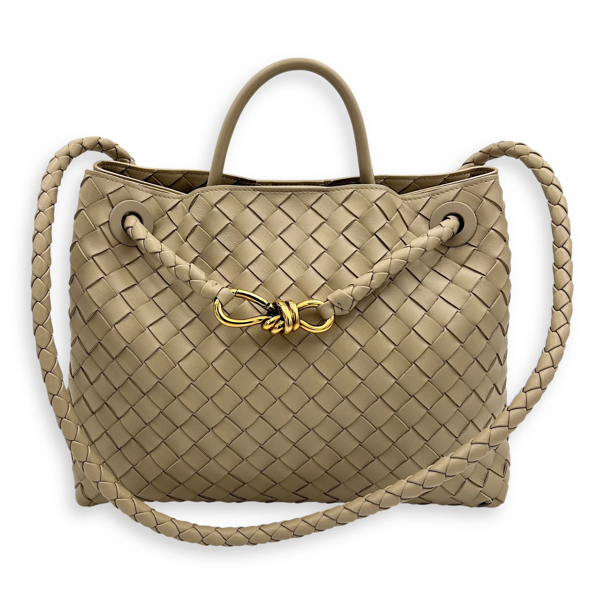 Andiamo Medium Beige Top Handle Bag in Calfskin, Gold hardware - Image 8