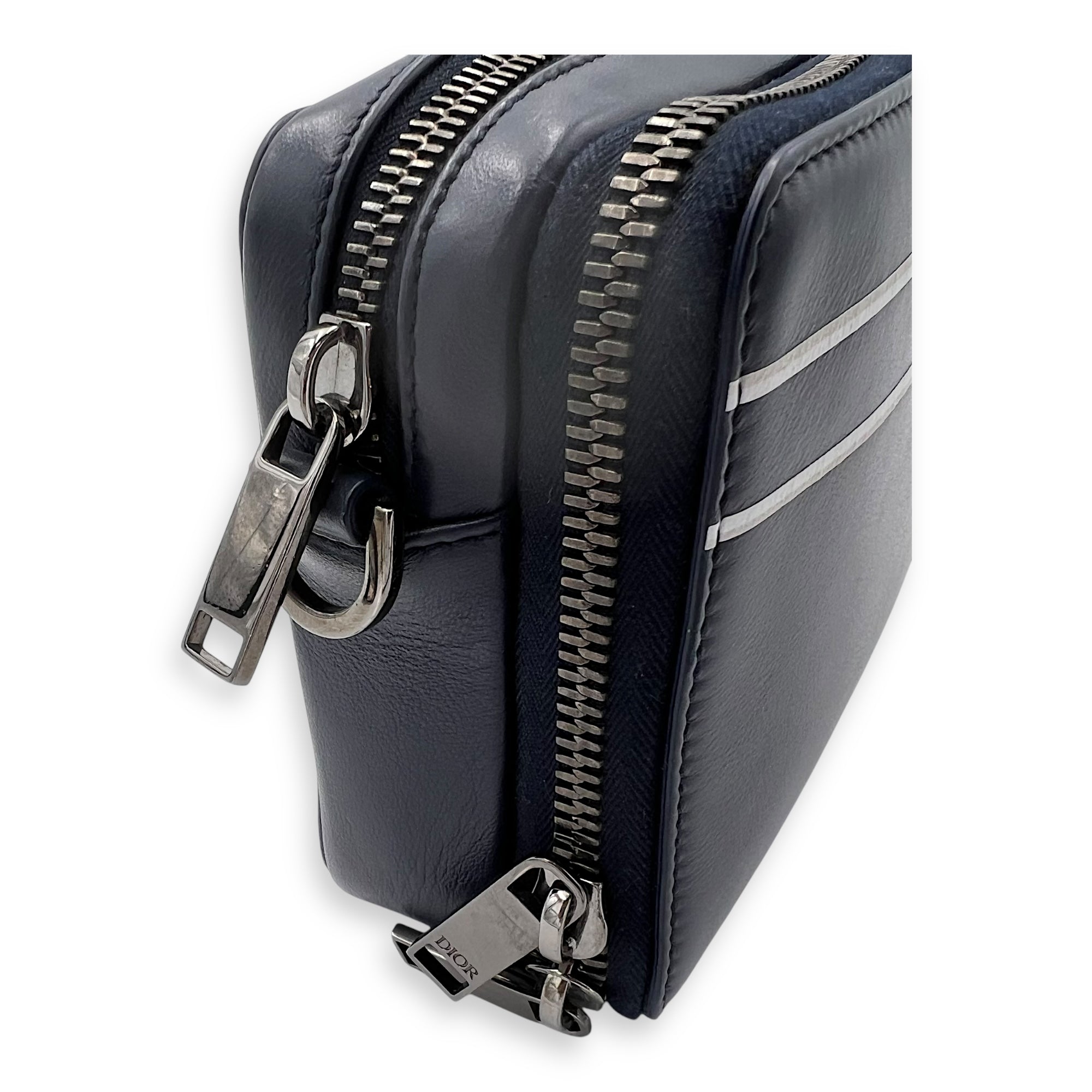 x Descente Double Zip Blue Crossbody Bag in Calfskin, Silver hardware - Image 11