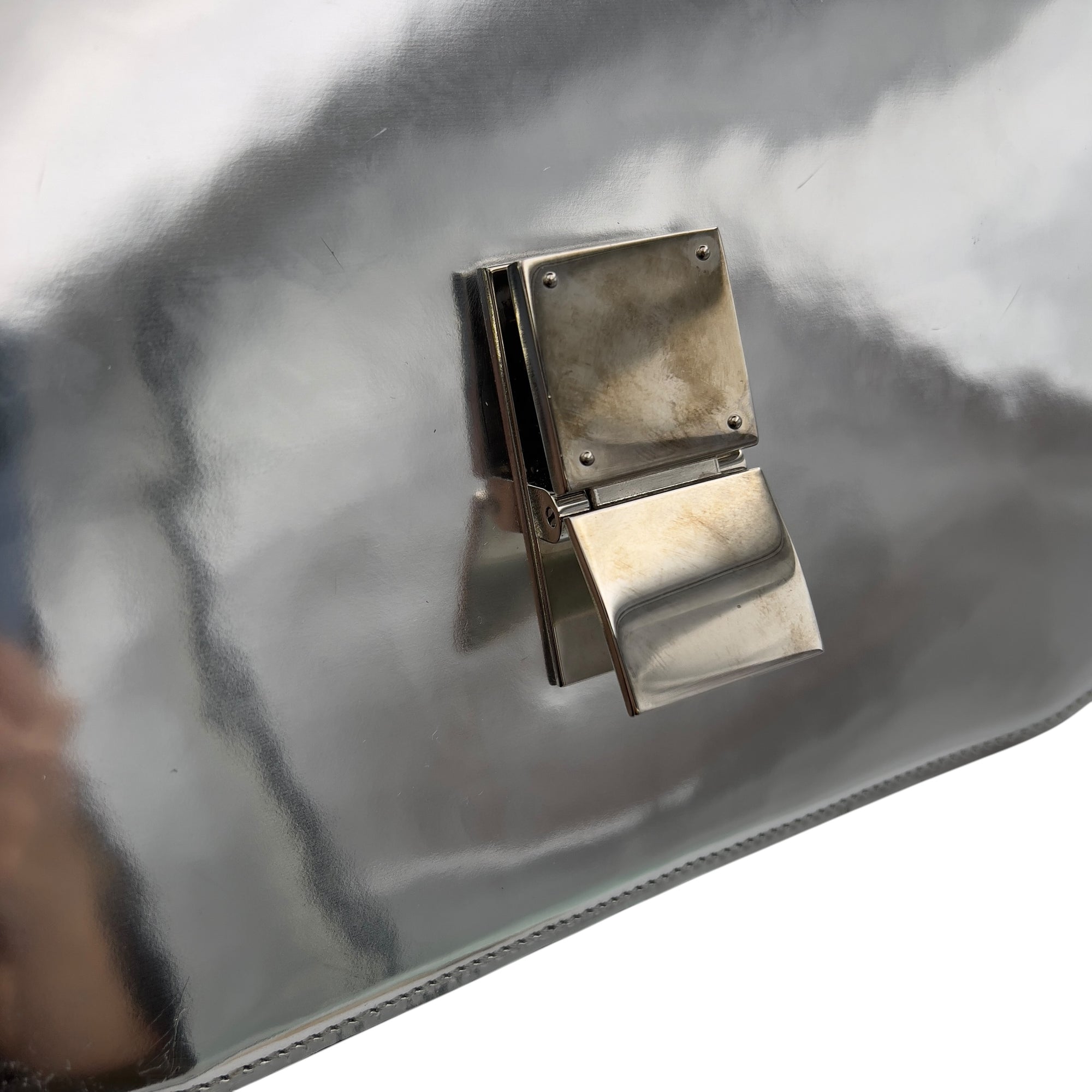 Box Medium Silver Shoulder Bag in Calfskin, Silver hardware - Image 10