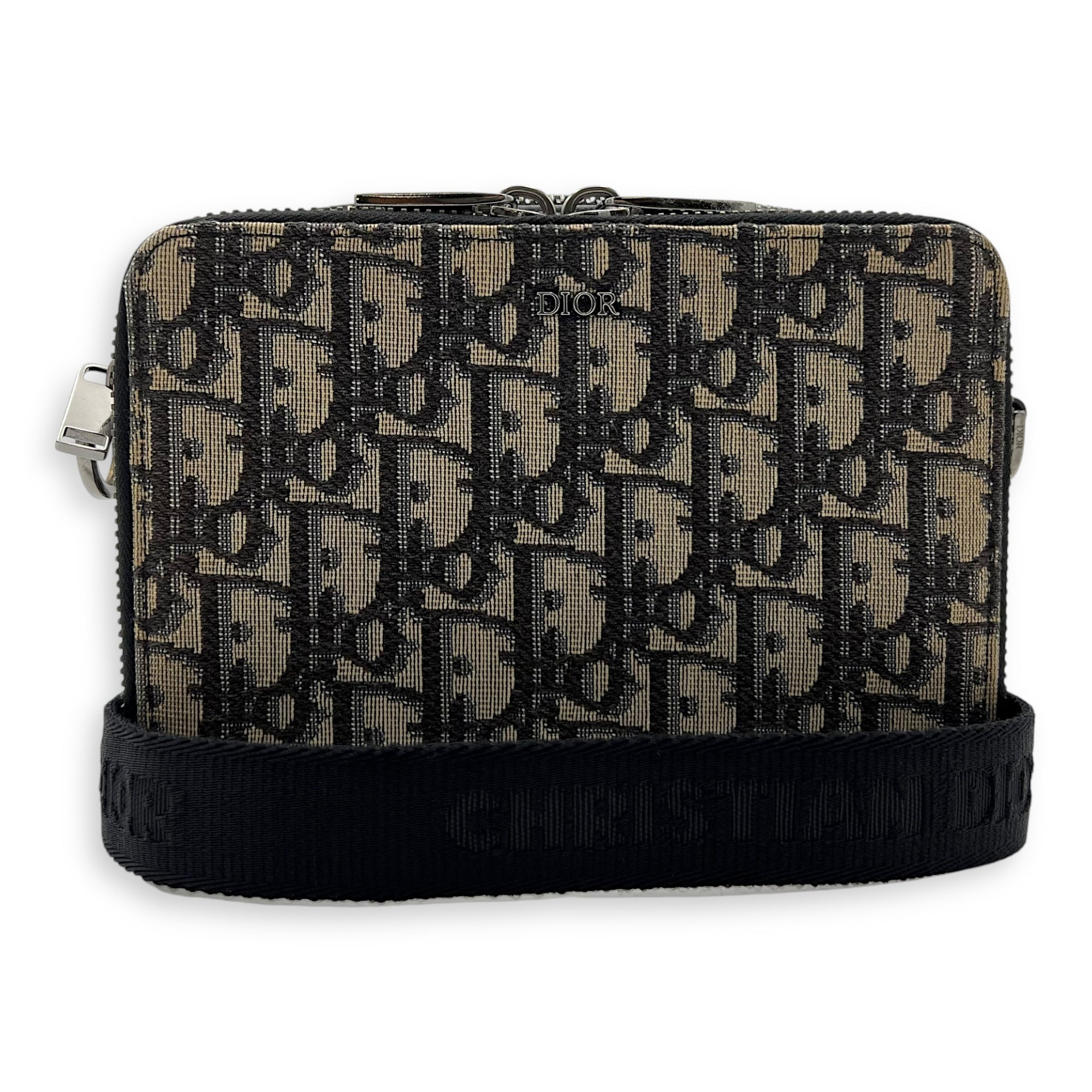 Oblique Mini Blue Camera Bag in Jacquard, Silver hardware - Image 11