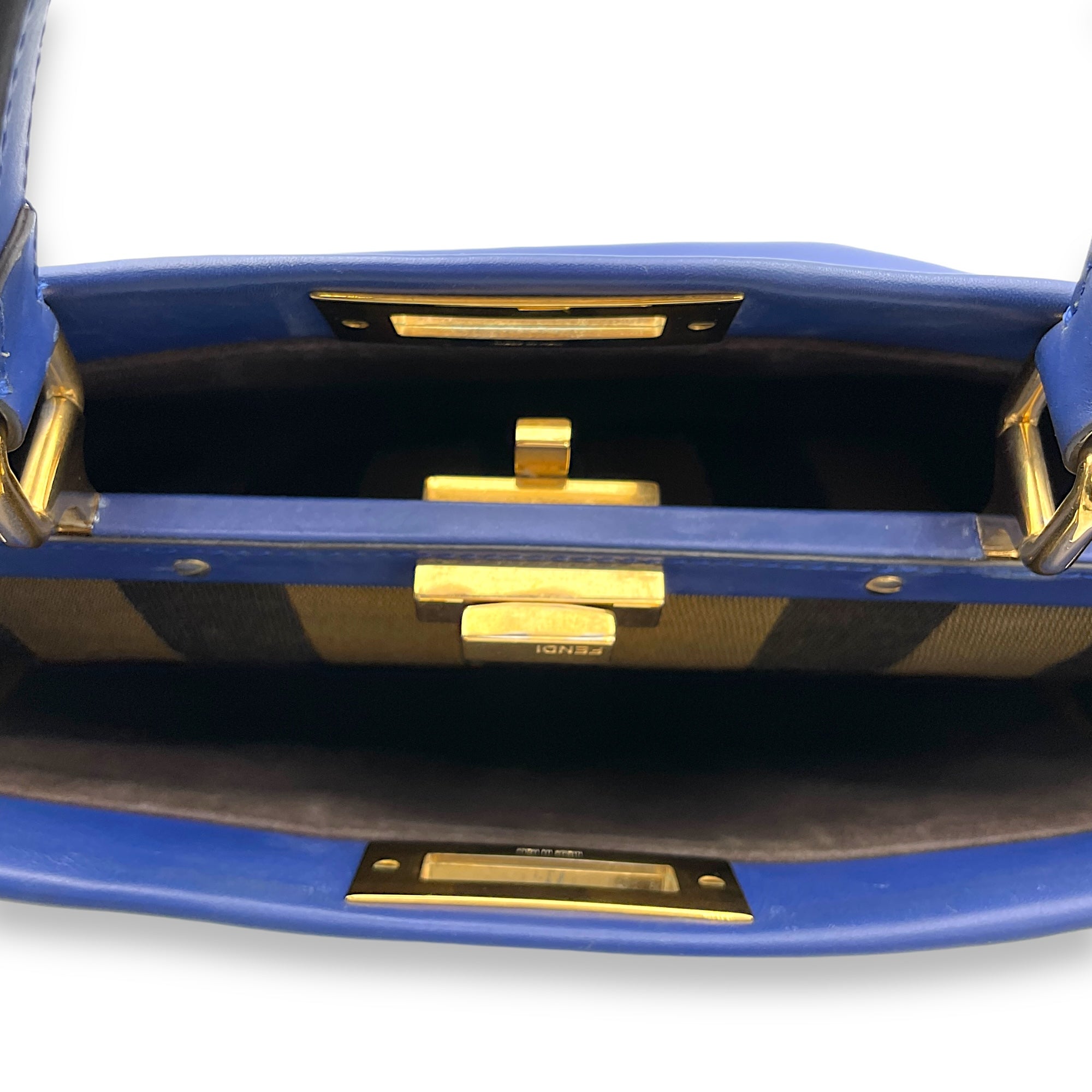 Peekaboo Medium Blue Top Handle Bag in Calfskin, Gold hardware - Image 12