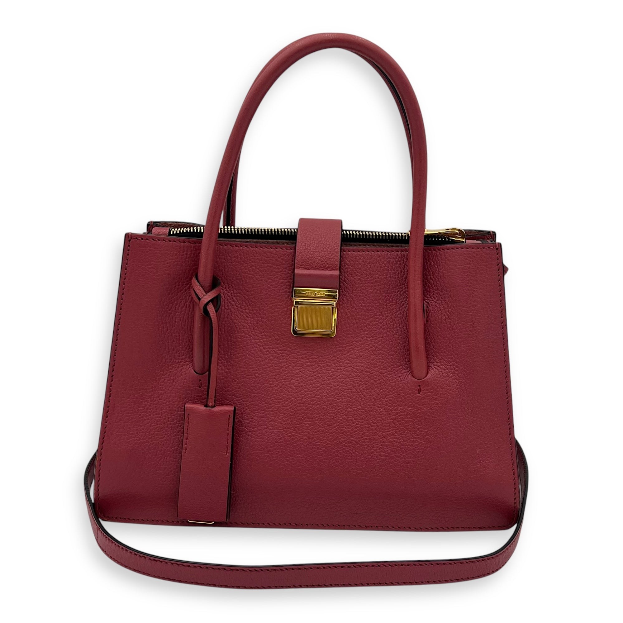 Madras Pink Top Handle Bag in Calfskin, Gold hardware - Image 15