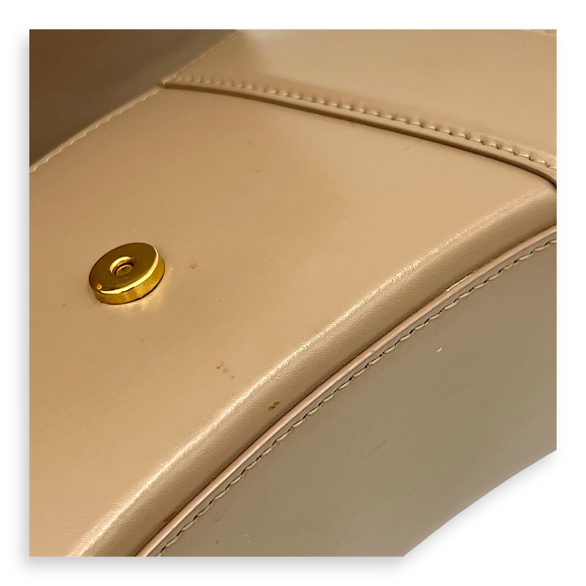 Hourglass Small Beige Top Handle Bag in Calfskin, Gold hardware - Image 12