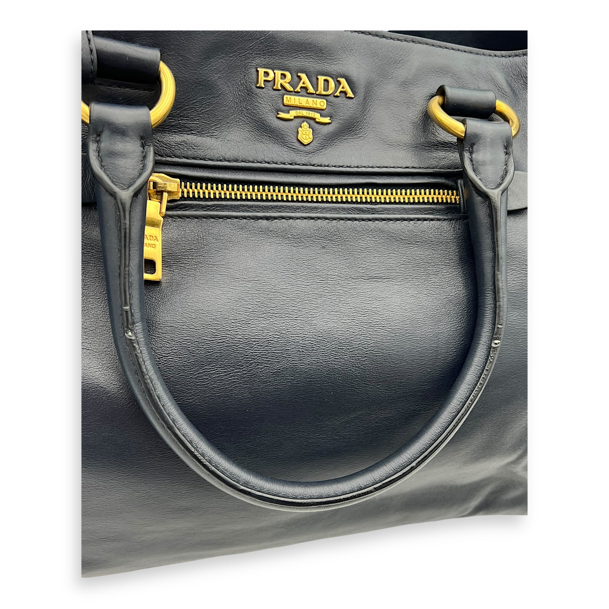 2 way bag Top Handle Bag Blue in Calfskin, Gold hardware - Image 7