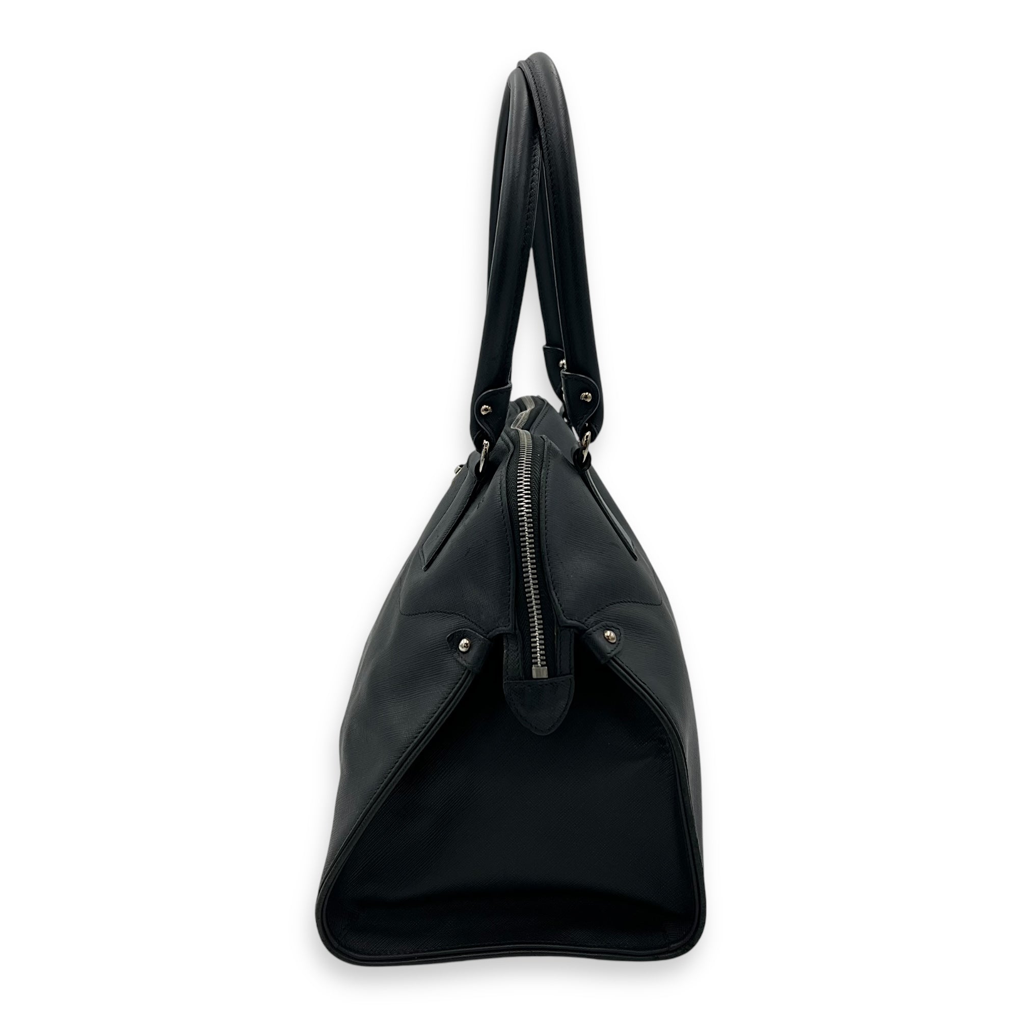 Darina Black Top Handle Bag in Calfskin, Silver hardware - Image 4