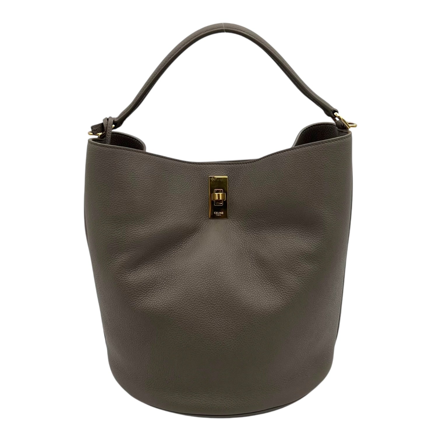 Bucket 16 Brown Top Handle Bag in Calfskin, Gold hardware