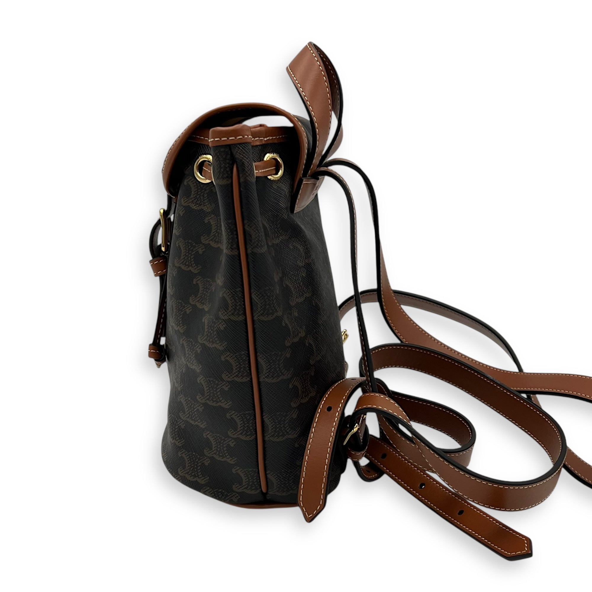 Folco Backpack Brown in Coated Canvas, Gold hardware - Image 5