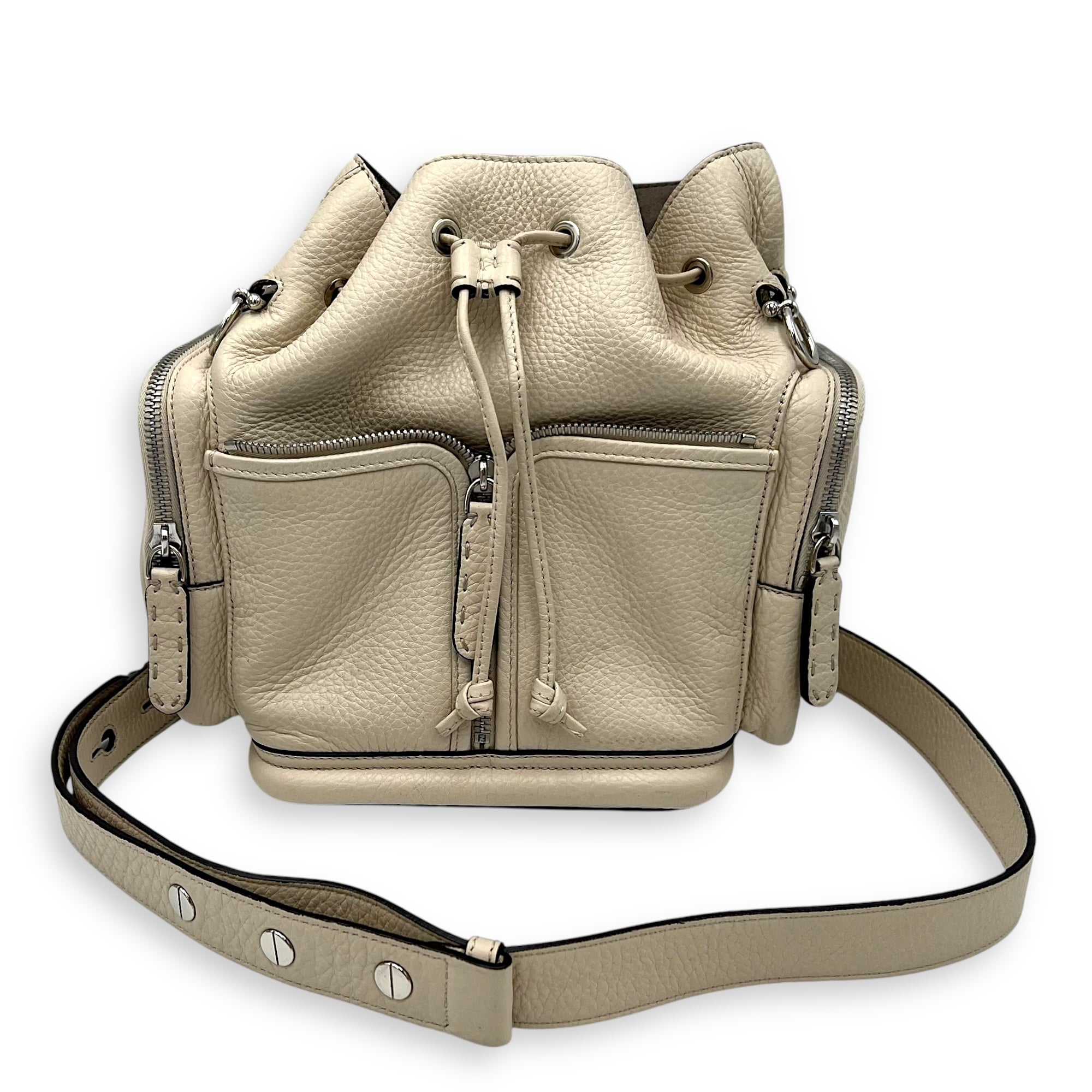 Mon Tresor Beige Bucket Bag in Calfskin, Silver hardware - Image 13