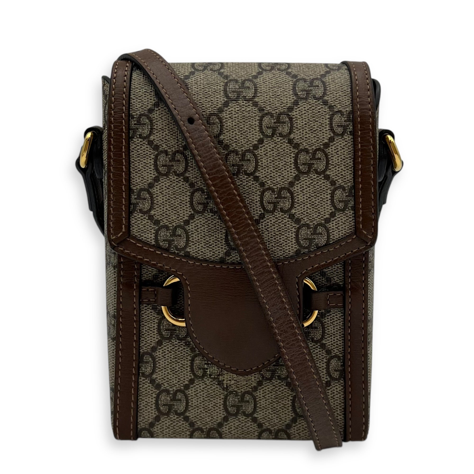 Horsebit 1955 Shoulder Bag Brown in Monogram Coated Canvas, Gold hardware - Image 13